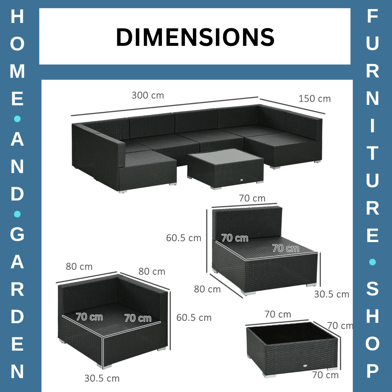 Black 6 Seater Rattan Garden Furniture Set Corner Sofa Set Cushion Pillows Table - Home and Garden Furniture Shop - rustic - furniture