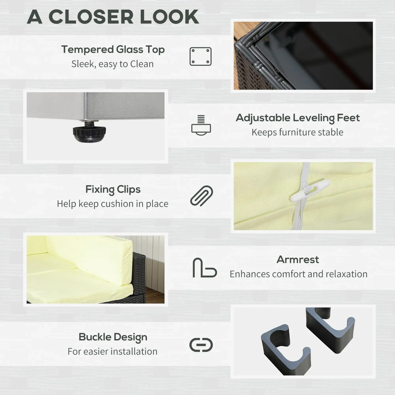 Black 6 Seater Rattan Garden Furniture Set Corner Sofa Set Cushion Pillows Table - Home and Garden Furniture Shop - rustic - furniture