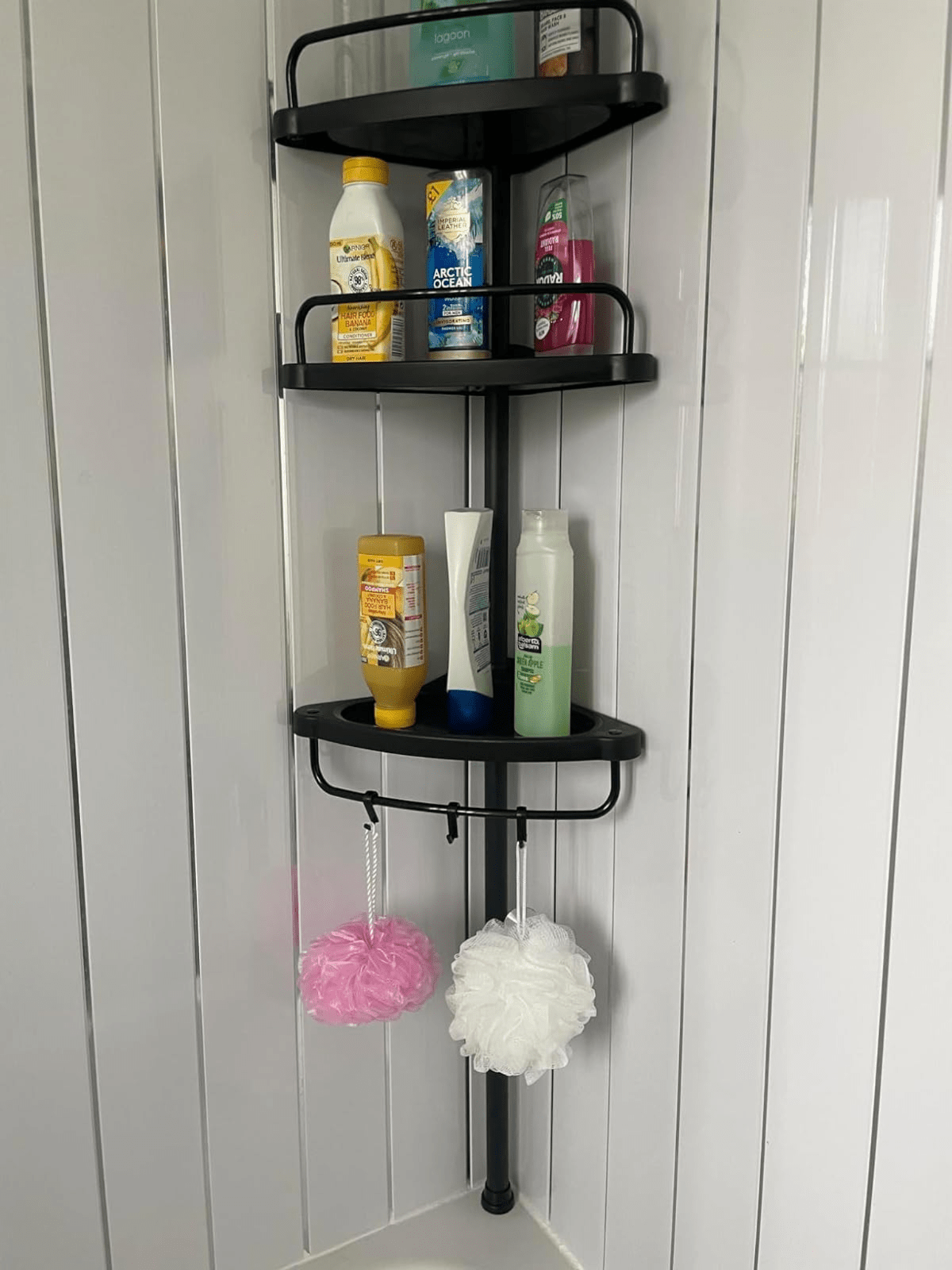 Black Adjustable Corner Bathroom Shelf Shower Caddy Storage Telescopic Pole Unit - Home and Garden Furniture Shop - #rustic - furniture#