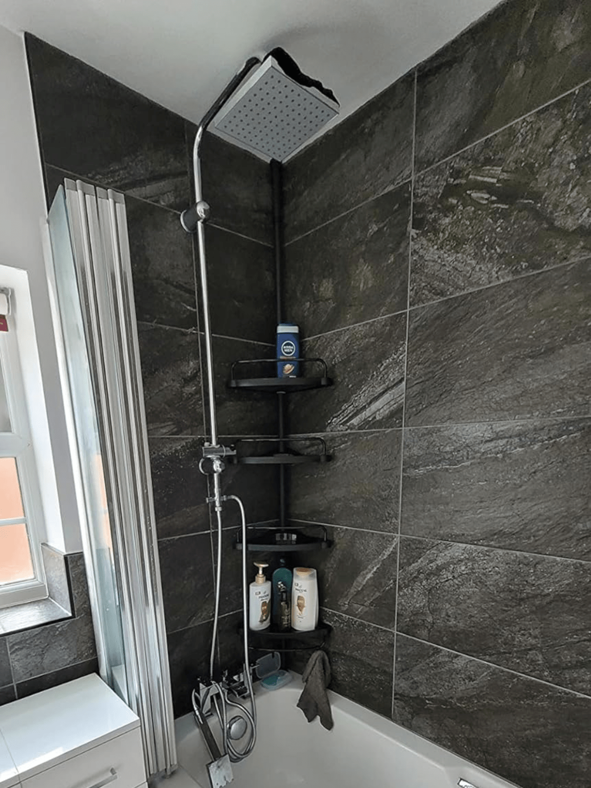 Black Adjustable Corner Bathroom Shelf Shower Caddy Storage Telescopic Pole Unit - Home and Garden Furniture Shop - #rustic - furniture#