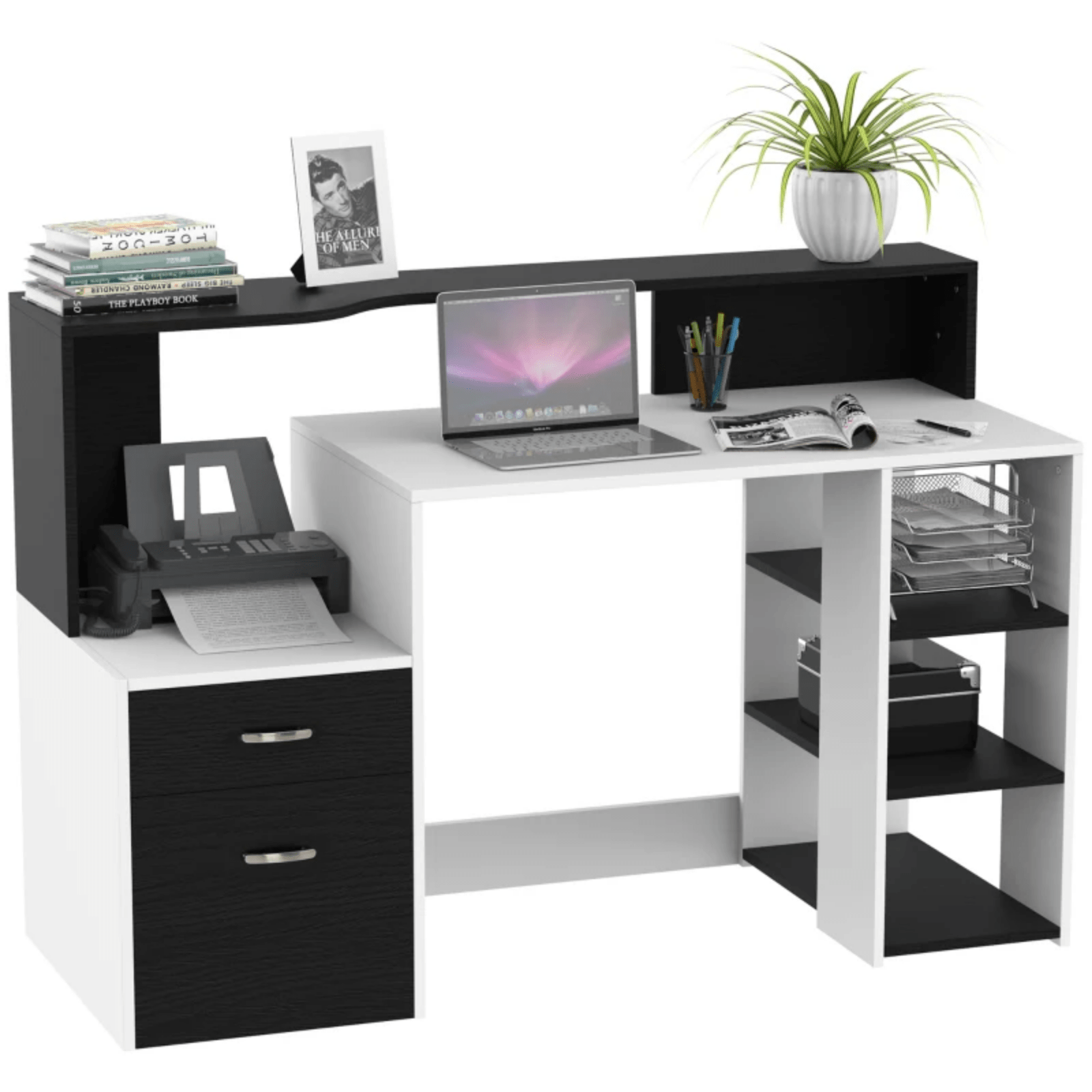 Black Computer Desk Multi - Storage Workstation Home Office Table Shelves Drawers - Home and Garden Furniture Shop - rustic - furniture