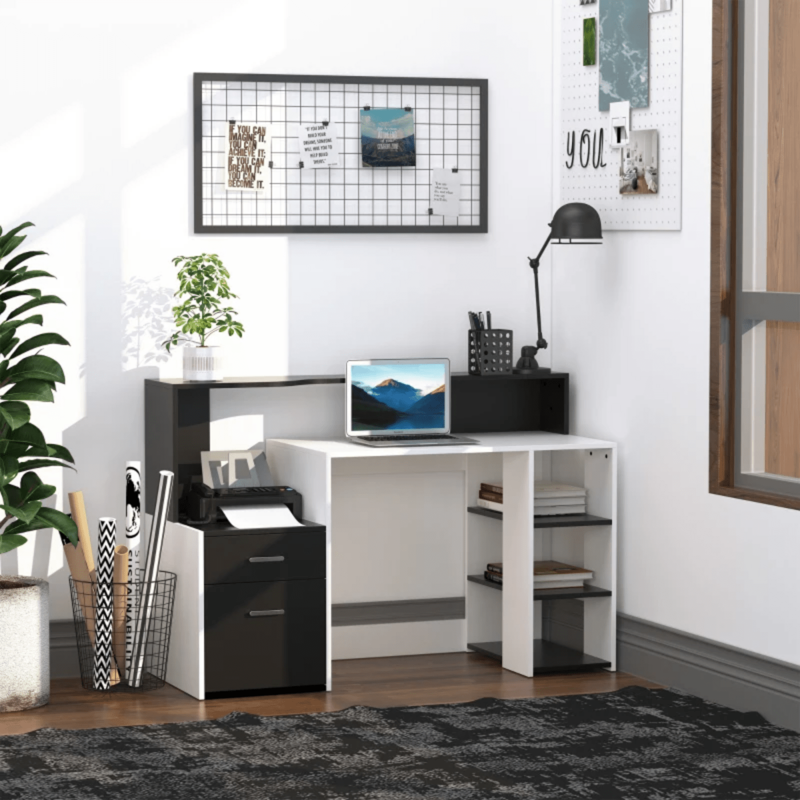 Black Computer Desk Multi - Storage Workstation Home Office Table Shelves Drawers - Home and Garden Furniture Shop - rustic - furniture
