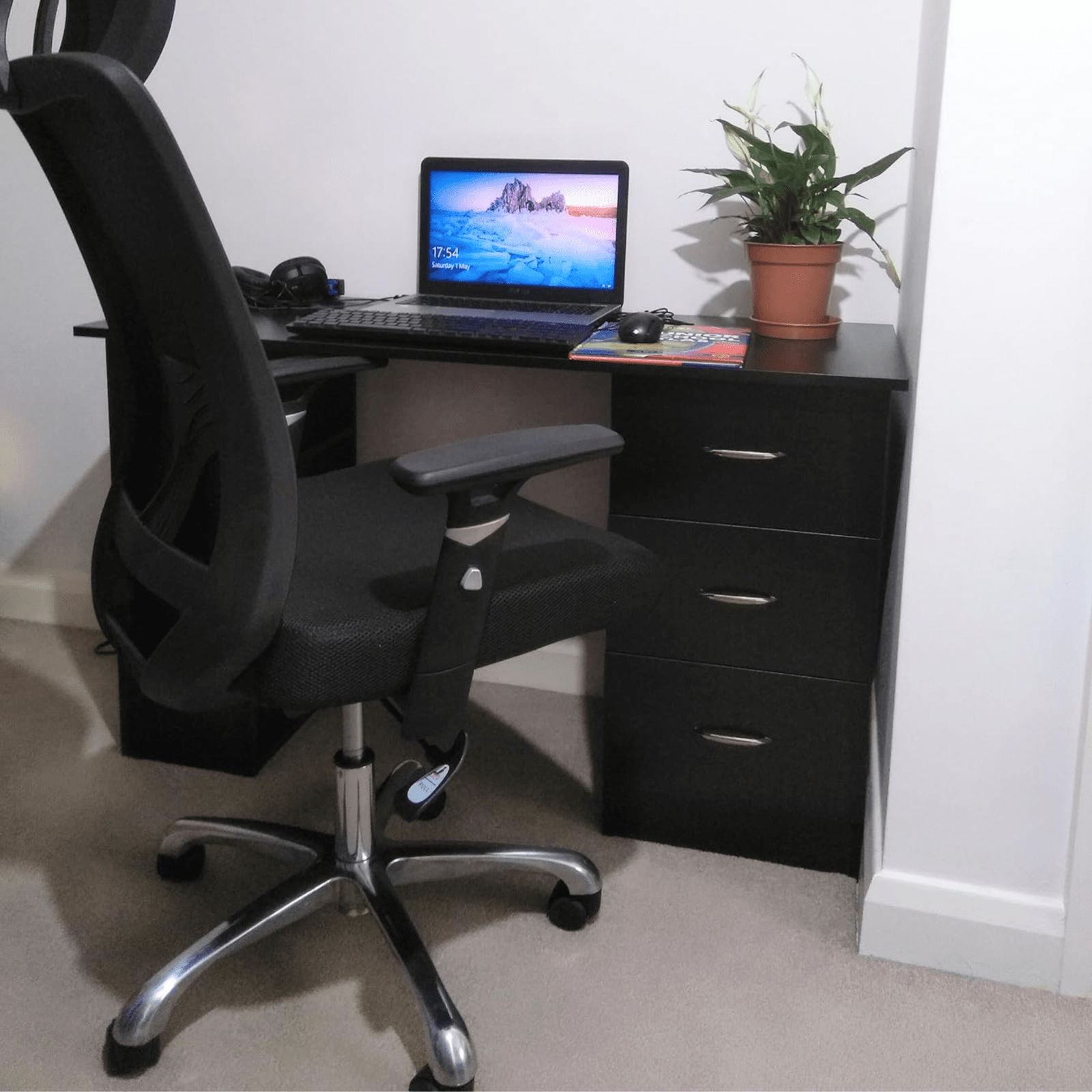 Black Computer Desk with Storage 3 Drawers Shelves Bedroom PC Study Table Office - Home and Garden Furniture Shop - #rustic - furniture#