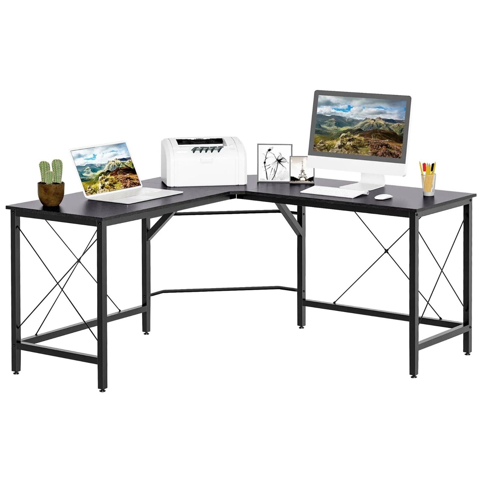 Black Corner L - Shape Desk Home Office Gaming Computer Desk PC Workstation Table - Home and Garden Furniture Shop - rustic - furniture