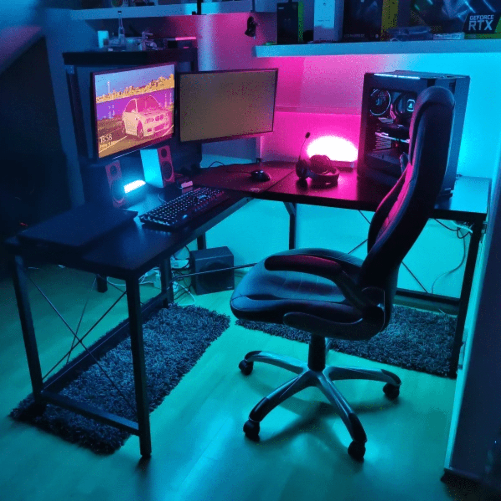 Black Corner L - Shape Desk Home Office Gaming Computer Desk PC Workstation Table - Home and Garden Furniture Shop - rustic - furniture