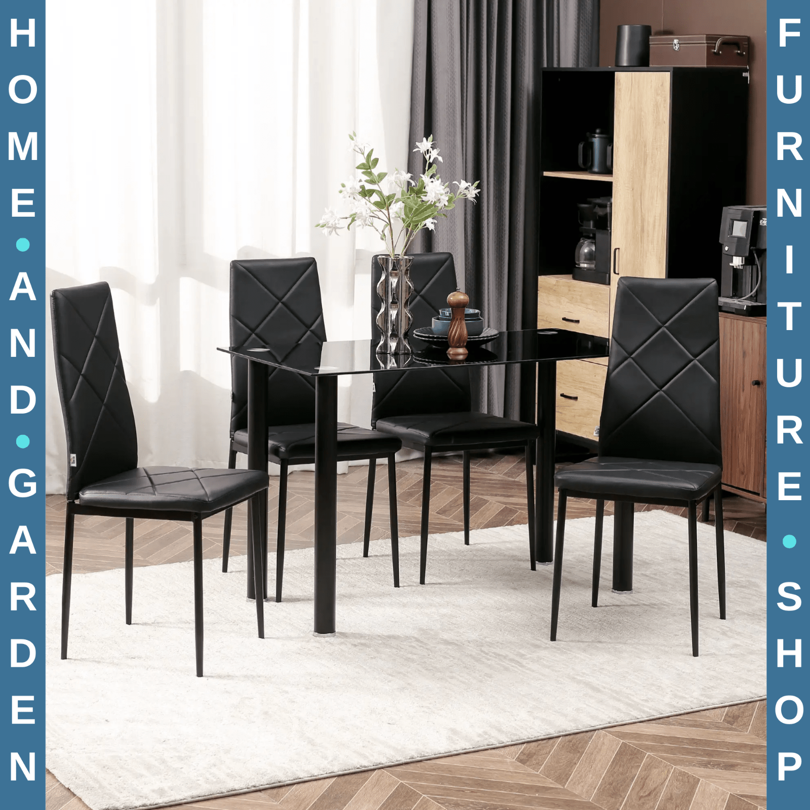 Black Dining Chair Set of 4 With High Back Metal Legs Faux Leather Chairs Dinner - Home and Garden Furniture Shop - rustic - furniture