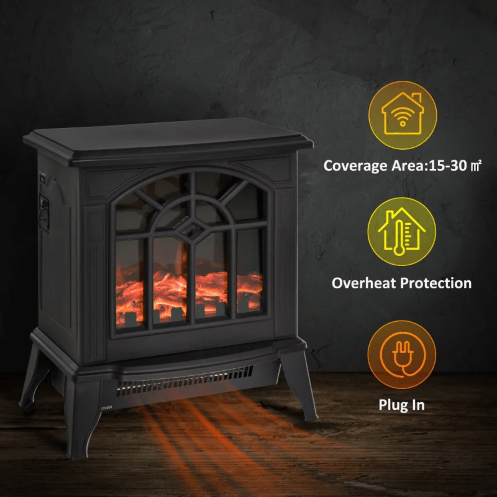 Black Freestanding Electric Stove Heater Fireplace Glass Door LED Flame Effect - Home and Garden Furniture Shop - rustic - furniture
