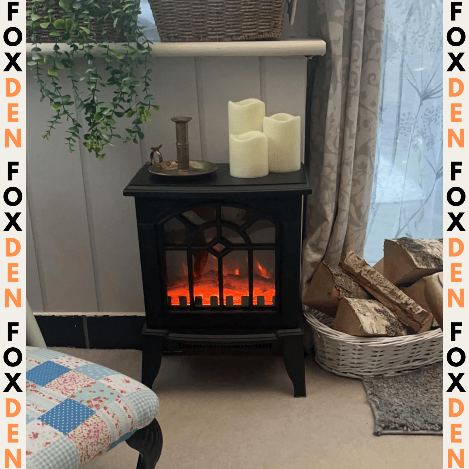 Black Freestanding Electric Stove Heater Fireplace Glass Door LED Flame Effect - Home and Garden Furniture Shop - rustic - furniture