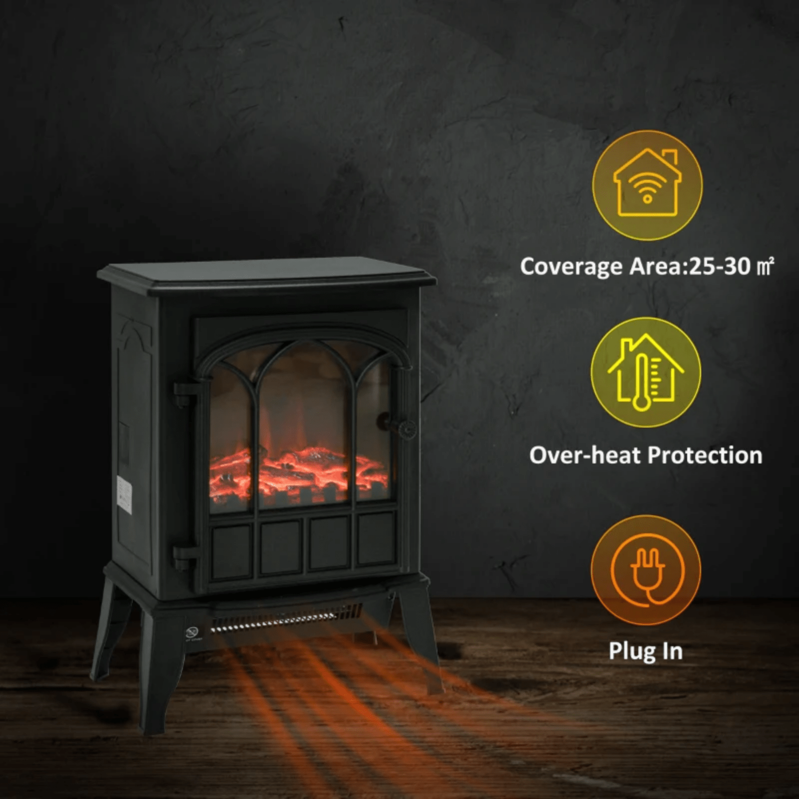 Black Freestanding Electric Stove Heater Glass Door LED Flame Effect Fireplace - Home and Garden Furniture Shop - #rustic - furniture#