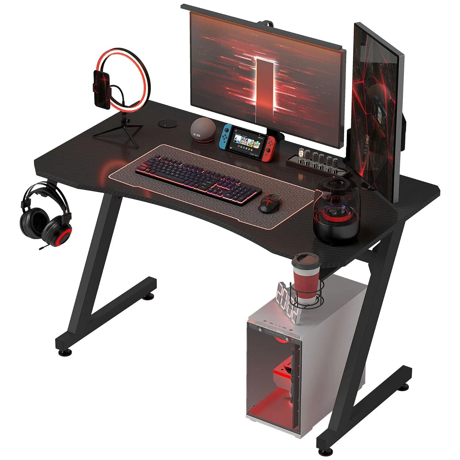 Black Gaming Desk 120cm Steel Frame Cup Headphone Holder Bedroom Computer Desk - Home and Garden Furniture Shop - #rustic - furniture#