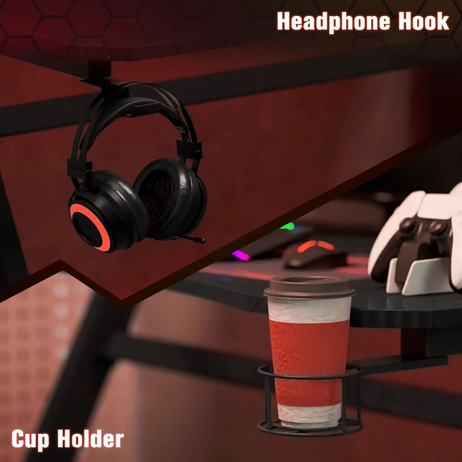 Black Gaming Desk 120cm Steel Frame Cup Headphone Holder Bedroom Computer Desk - Home and Garden Furniture Shop - #rustic - furniture#