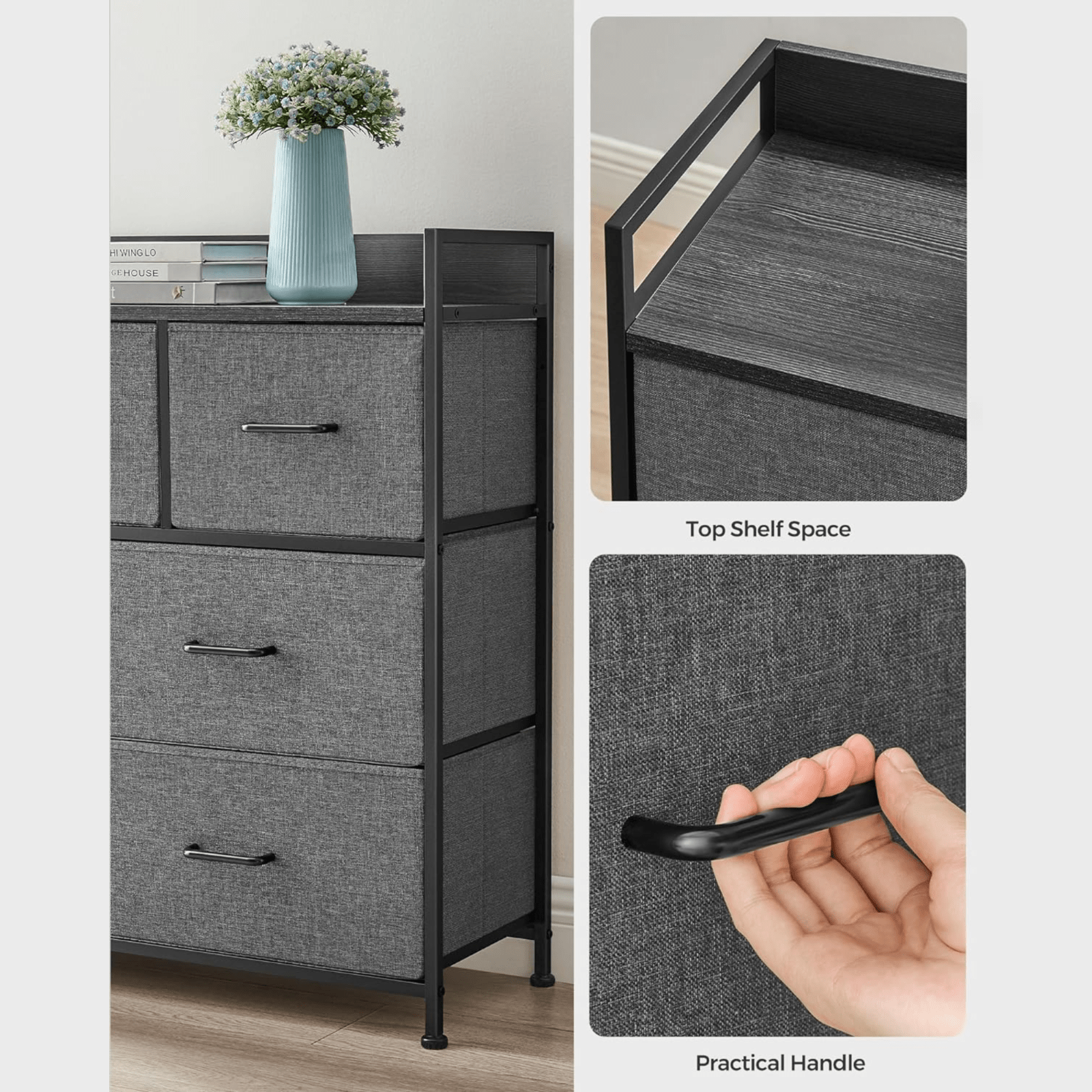 Black Large Chest of Drawers 7 Bedroom Furniture Vintage Dresser Metal Storage - Home and Garden Furniture Shop - rustic - furniture