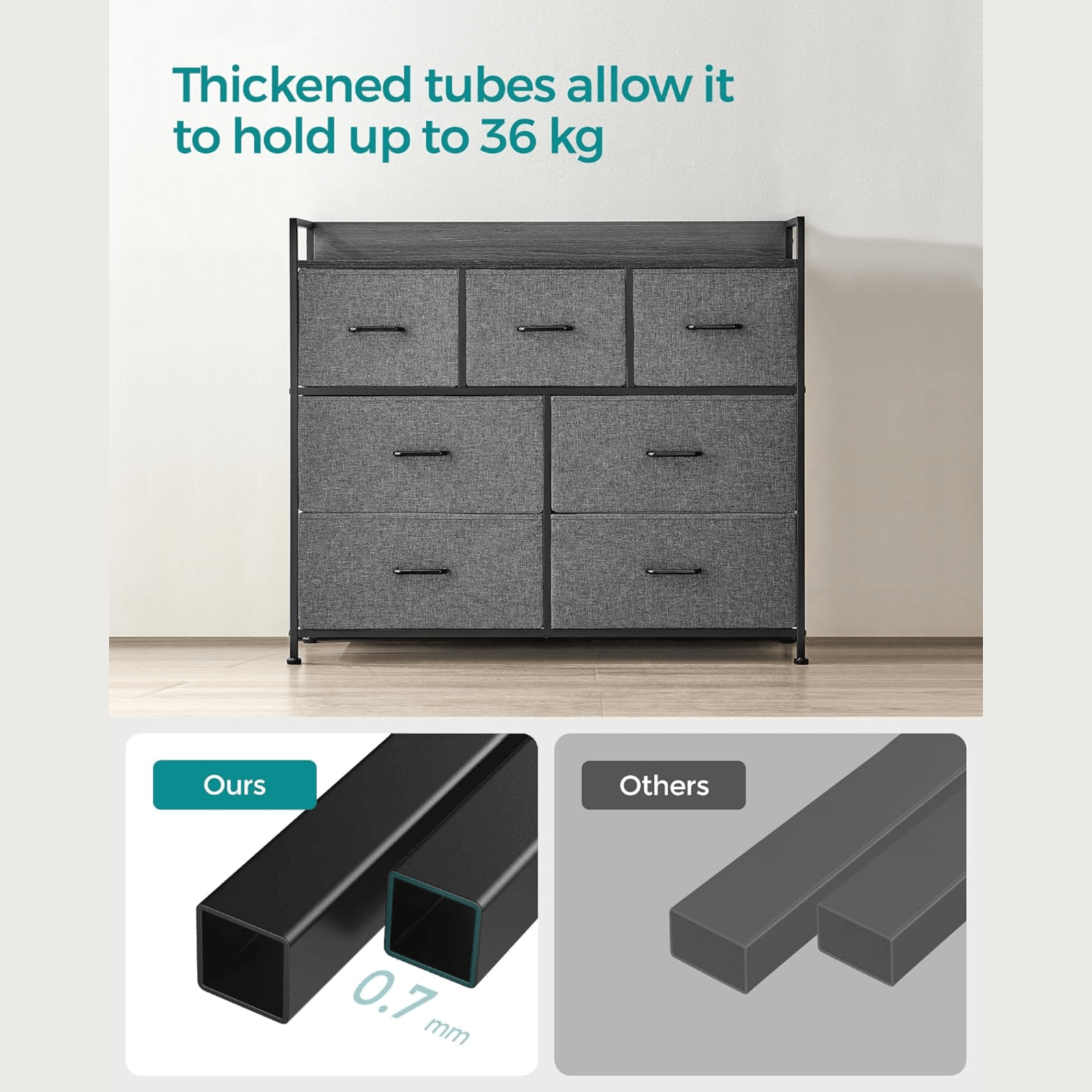 Black Large Chest of Drawers 7 Bedroom Furniture Vintage Dresser Metal Storage - Home and Garden Furniture Shop - rustic - furniture