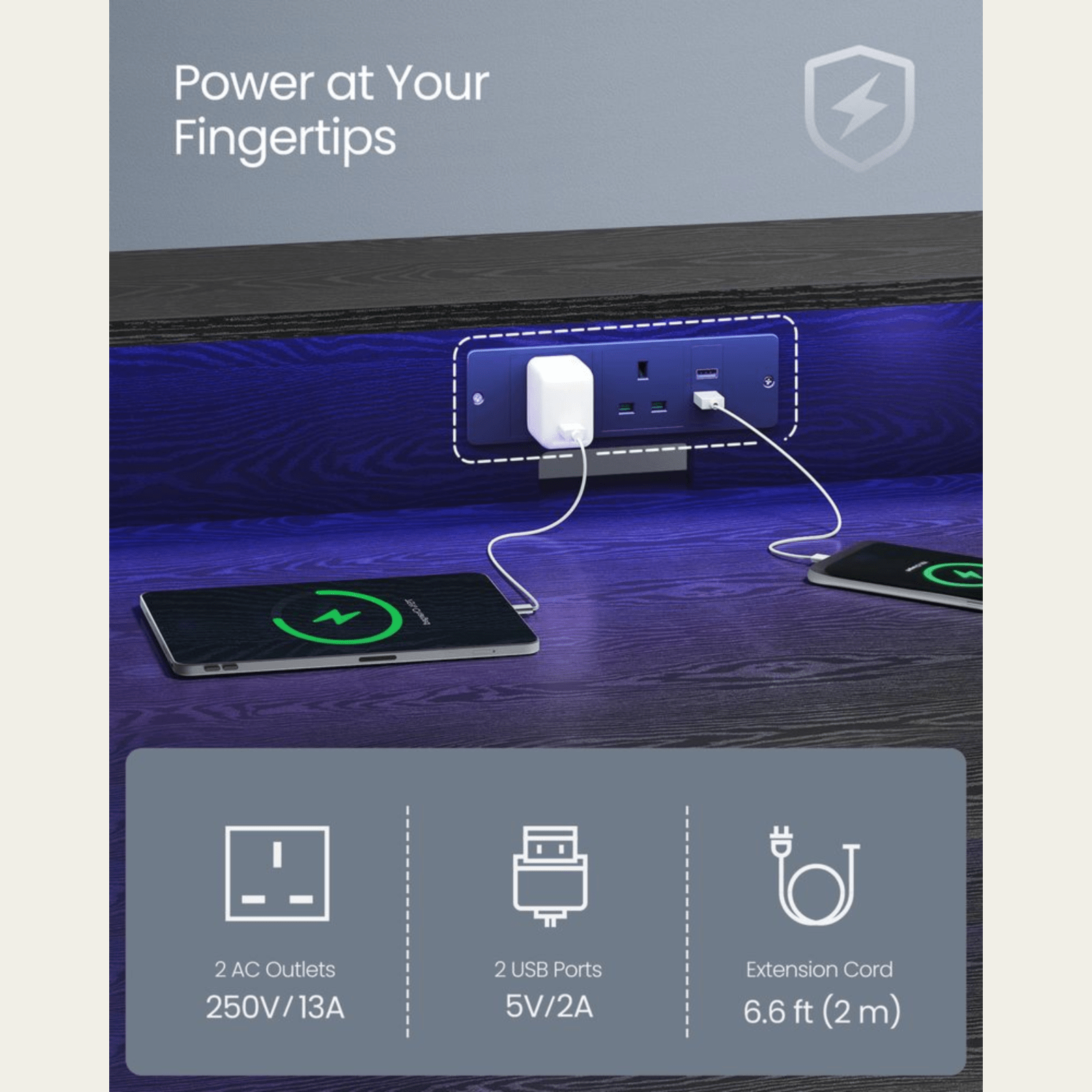 Black LED Ergonomic Gaming Desk Monitor Stand Plug Sockets USB Computer Table - Home and Garden Furniture Shop - rustic - furniture