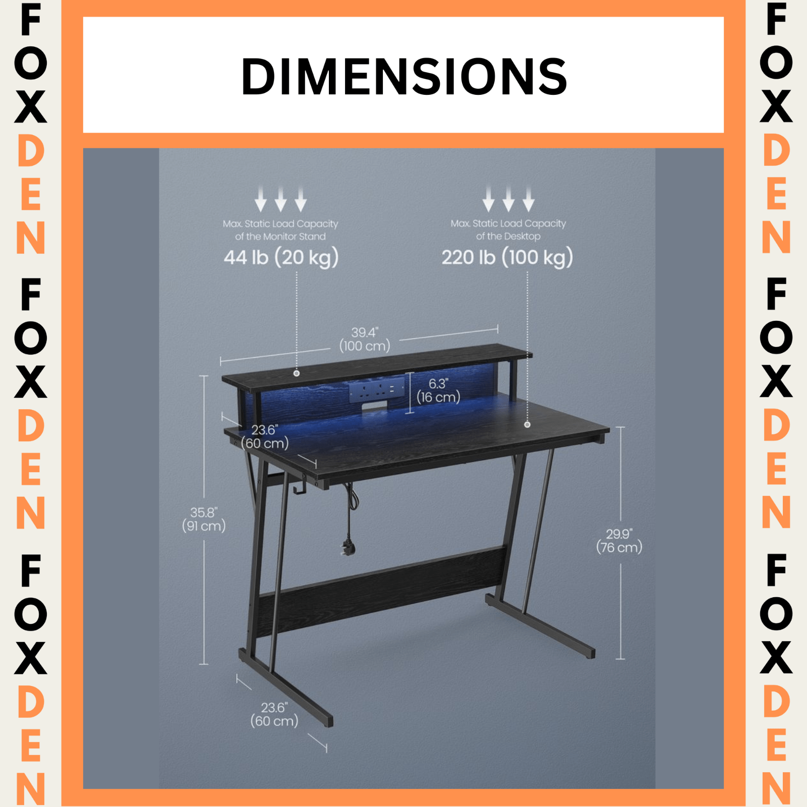 Black LED Ergonomic Gaming Desk Monitor Stand Plug Sockets USB Computer Table - Home and Garden Furniture Shop - rustic - furniture
