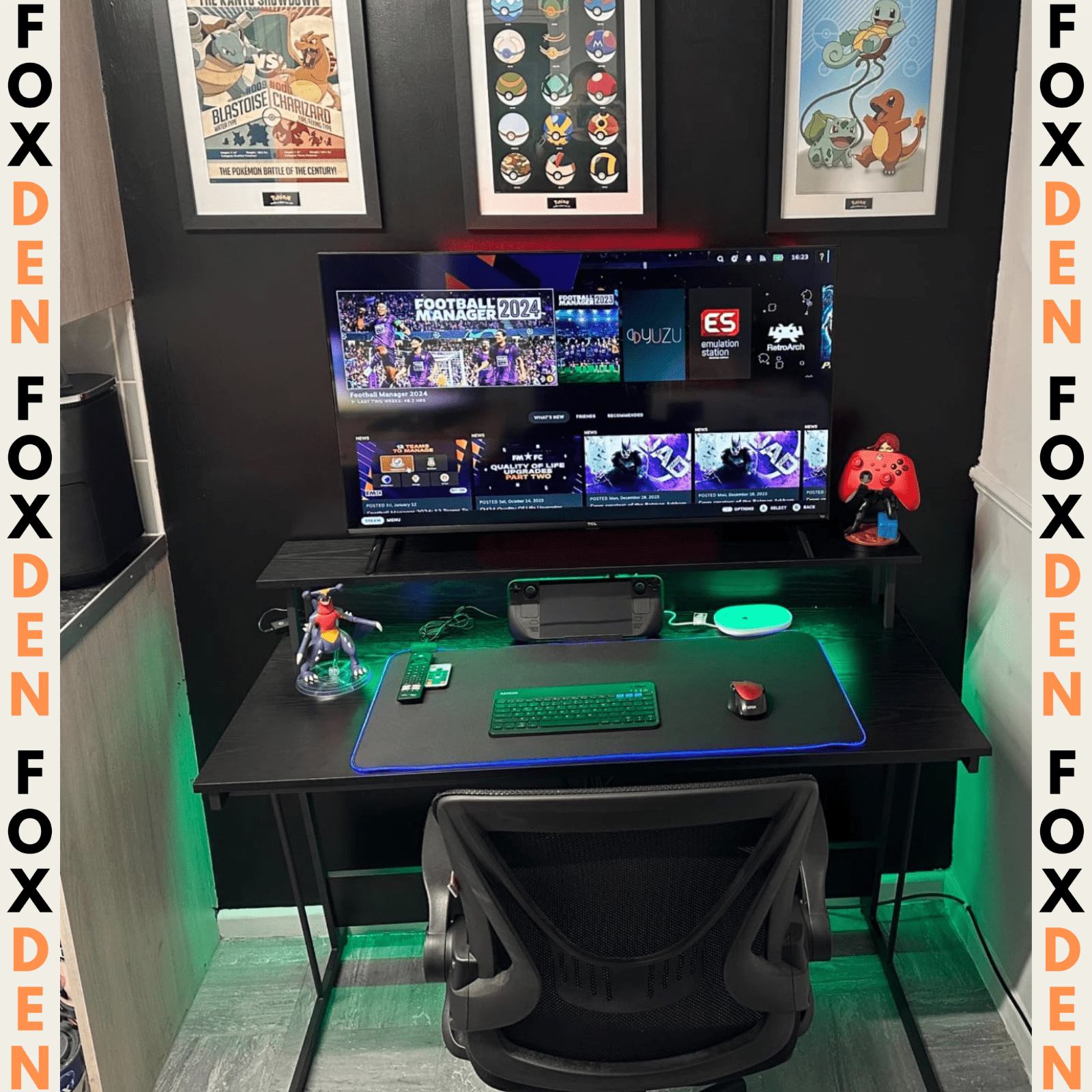 Black LED Ergonomic Gaming Desk Monitor Stand Plug Sockets USB Computer Table - Home and Garden Furniture Shop - rustic - furniture