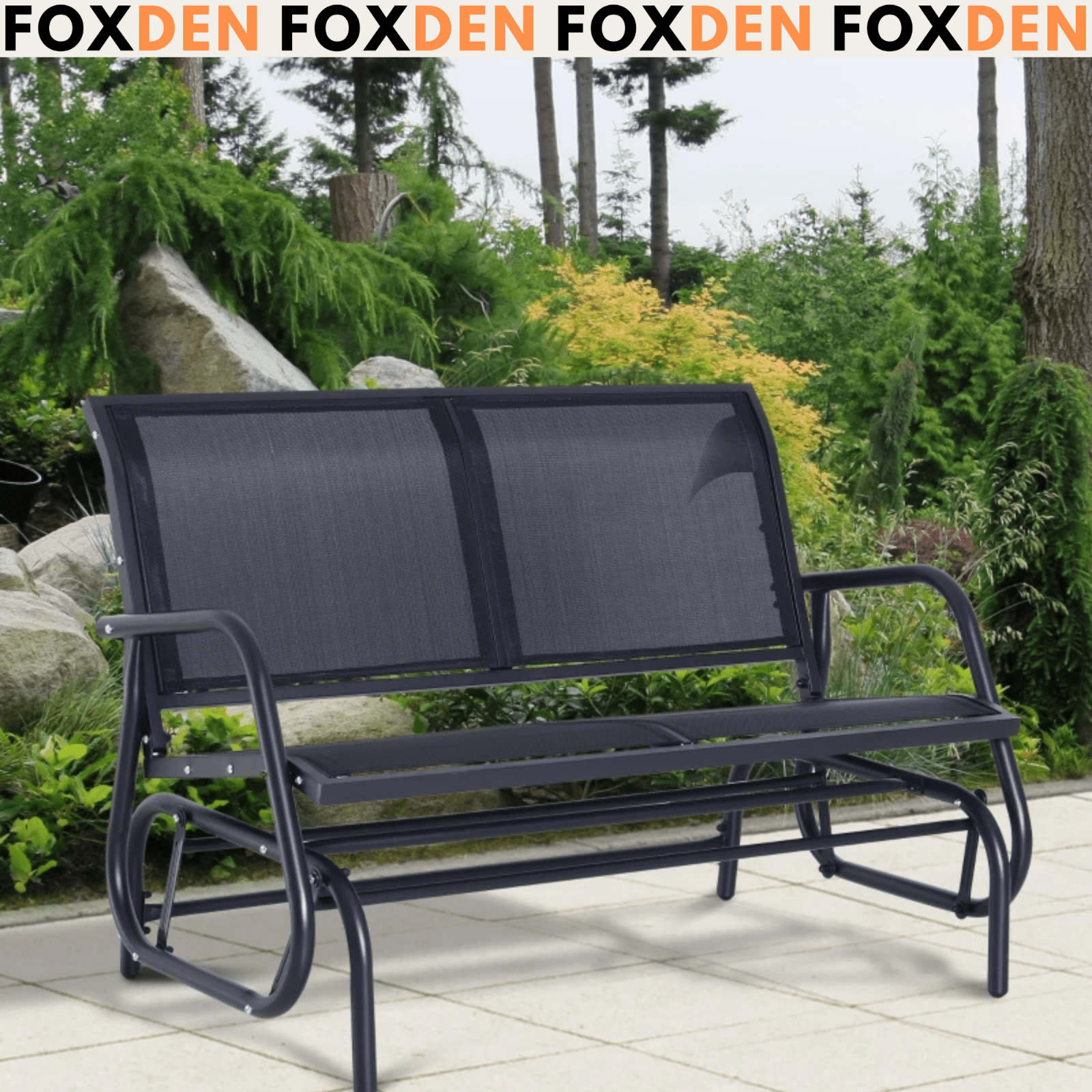 Black Patio Glider Bench Gliding Chair Loveseat 2 Person Garden Furniture Seat - Home and Garden Furniture Shop - #rustic - furniture#