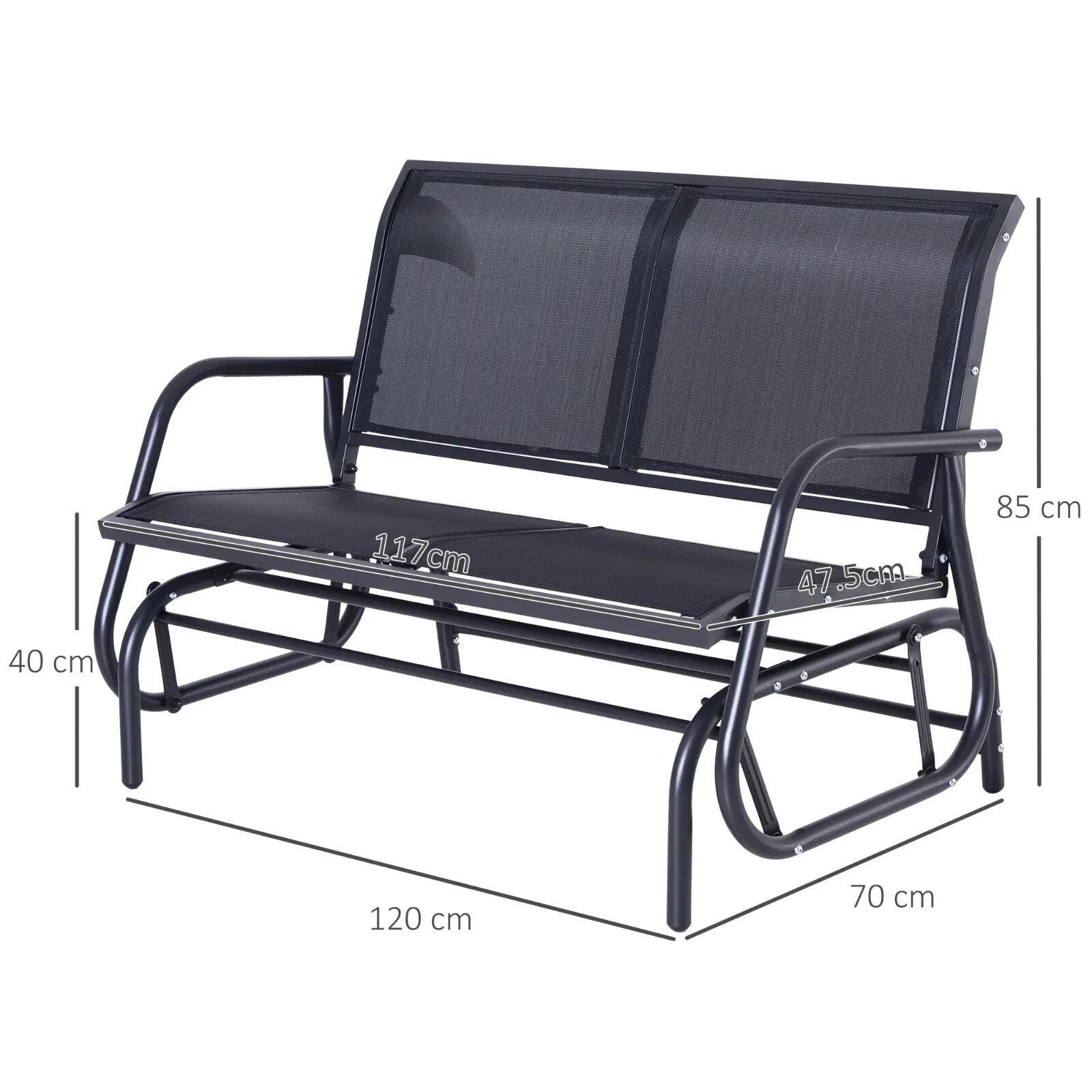 Black Patio Glider Bench Gliding Chair Loveseat 2 Person Garden Furniture Seat - Home and Garden Furniture Shop - rustic - furniture