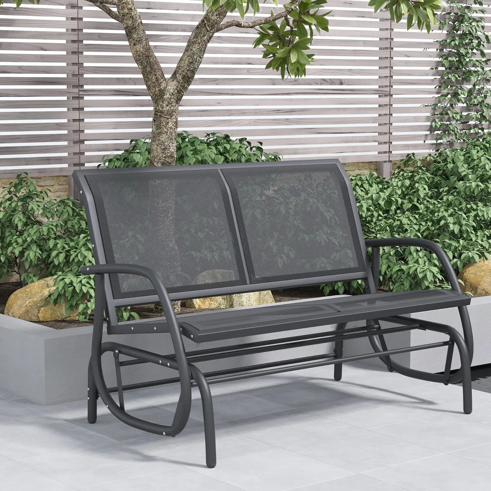 Black Patio Glider Bench Gliding Chair Loveseat 2 Person Garden Furniture Seat - Home and Garden Furniture Shop - rustic - furniture