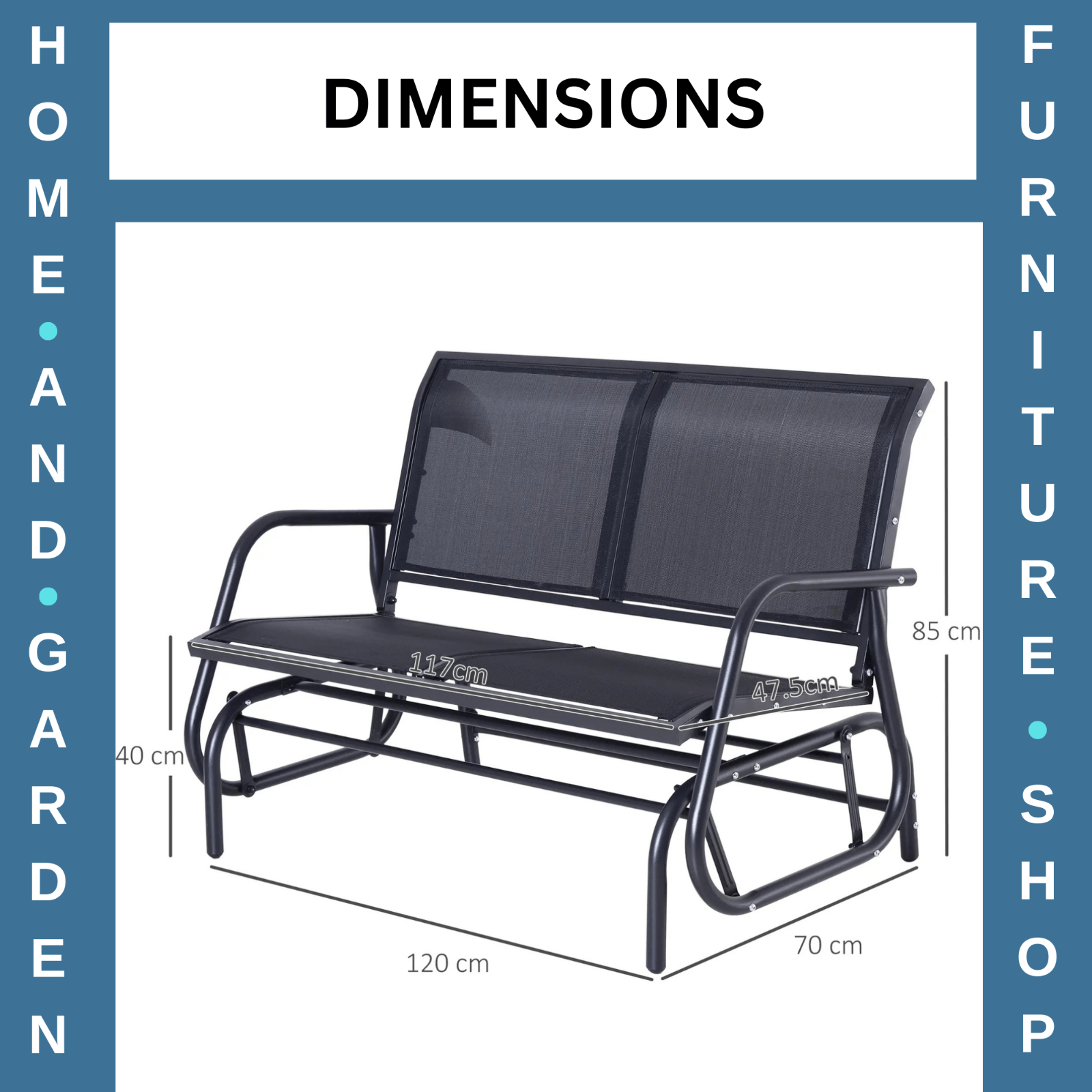 Black Patio Glider Bench Gliding Chair Loveseat 2 Person Garden Furniture Seat - Home and Garden Furniture Shop - rustic - furniture