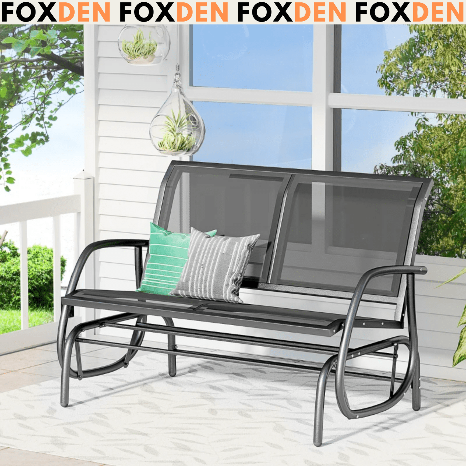 Black Patio Glider Bench Gliding Chair Loveseat 2 Person Garden Furniture Seat - Home and Garden Furniture Shop - #rustic - furniture#