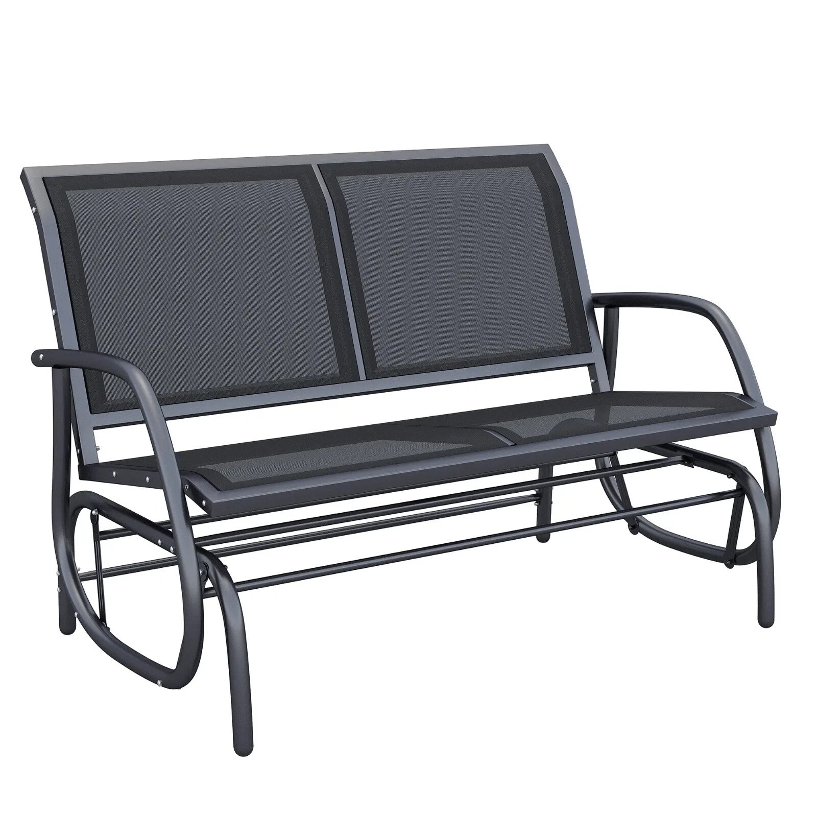 Black Patio Glider Bench Gliding Chair Loveseat 2 Person Garden Furniture Seat - Home and Garden Furniture Shop - rustic - furniture