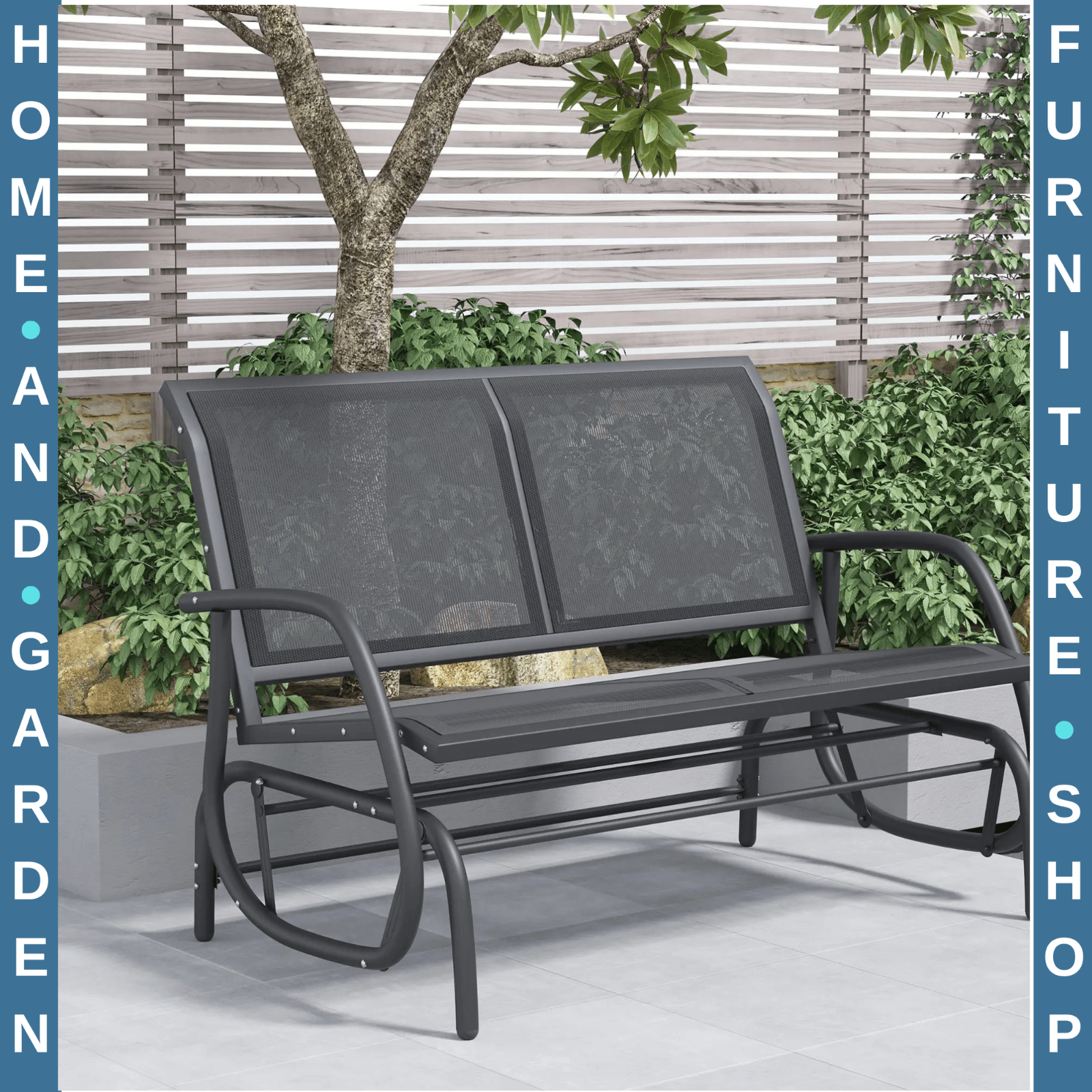 Black Patio Glider Bench Gliding Chair Loveseat 2 Person Garden Furniture Seat - Home and Garden Furniture Shop - rustic - furniture