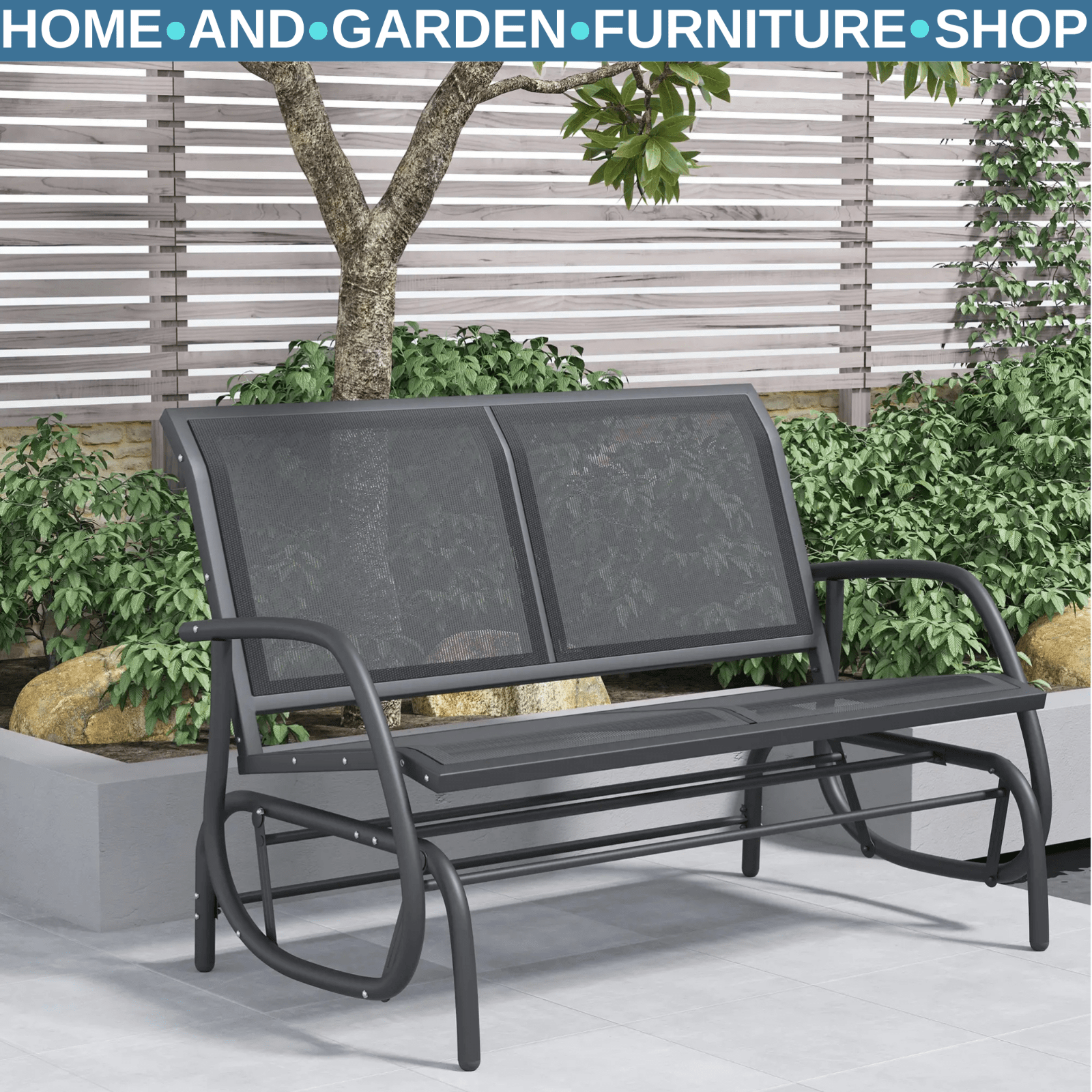 Black Patio Glider Bench Gliding Chair Loveseat 2 Person Garden Furniture Seat - Home and Garden Furniture Shop - rustic - furniture
