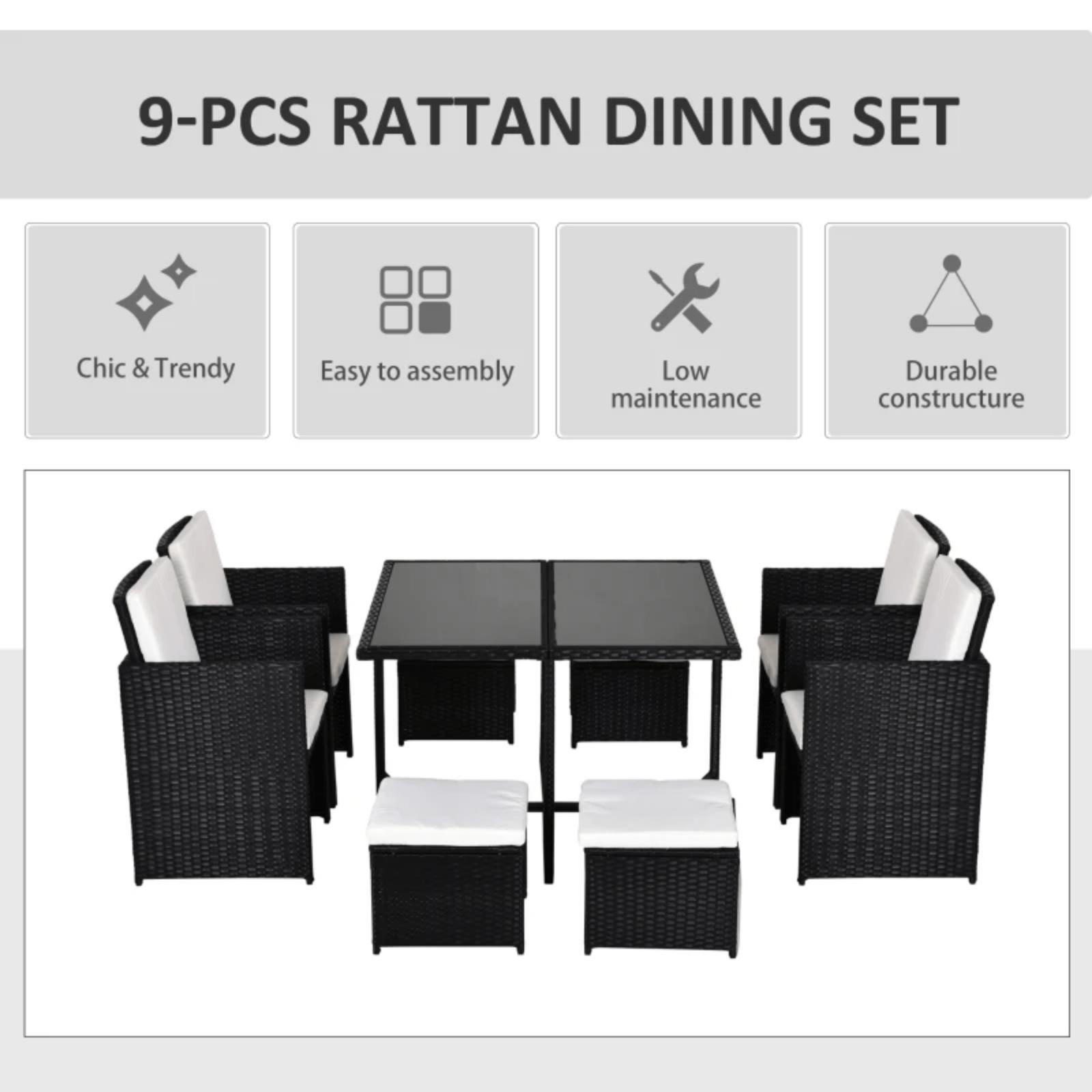 Black Rattan Garden Furniture Set Space Saving Patio Dining Table Chairs 9 Piece - Home and Garden Furniture Shop - #rustic - furniture#