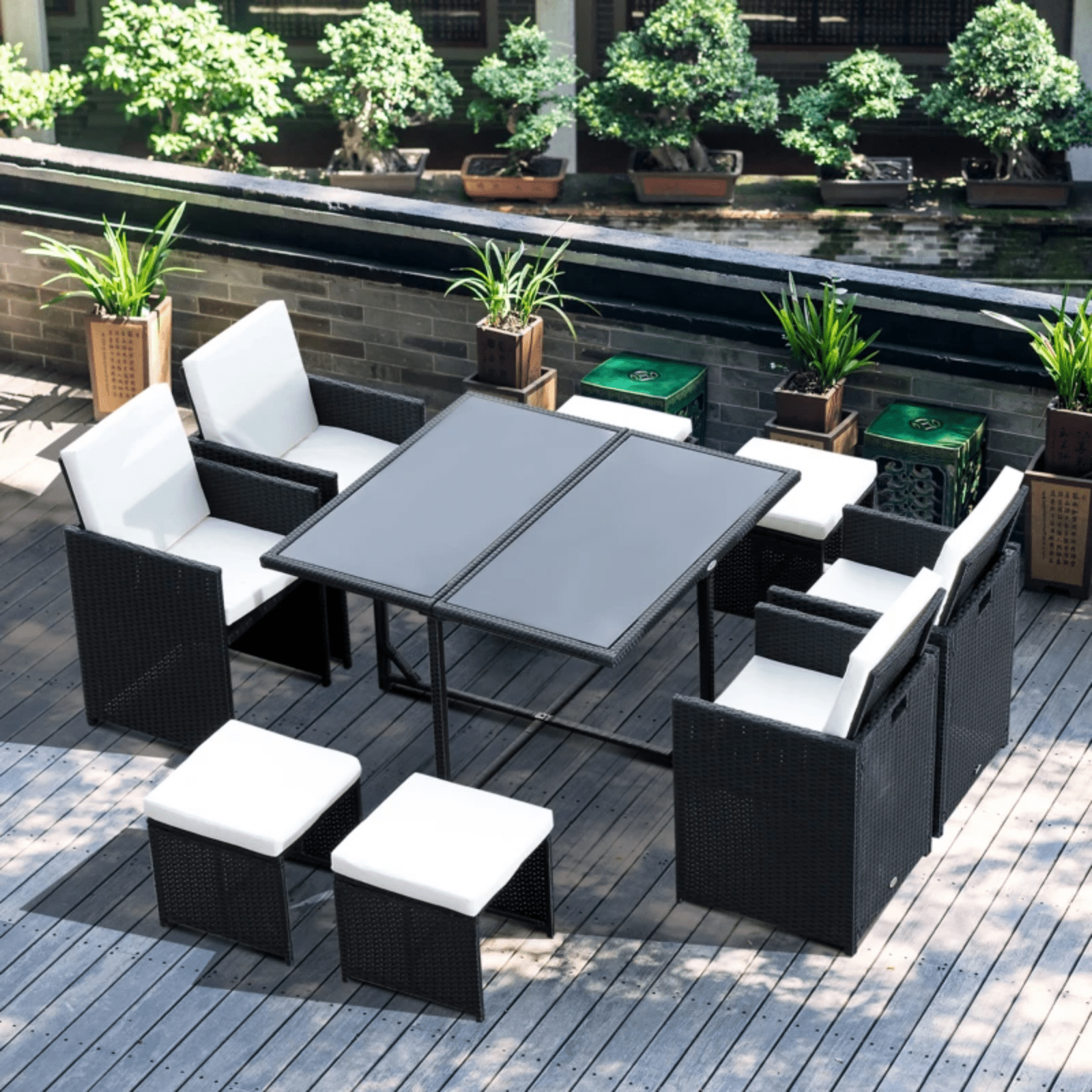 Black Rattan Garden Furniture Set Space Saving Patio Dining Table Chairs 9 Piece - Home and Garden Furniture Shop - #rustic - furniture#