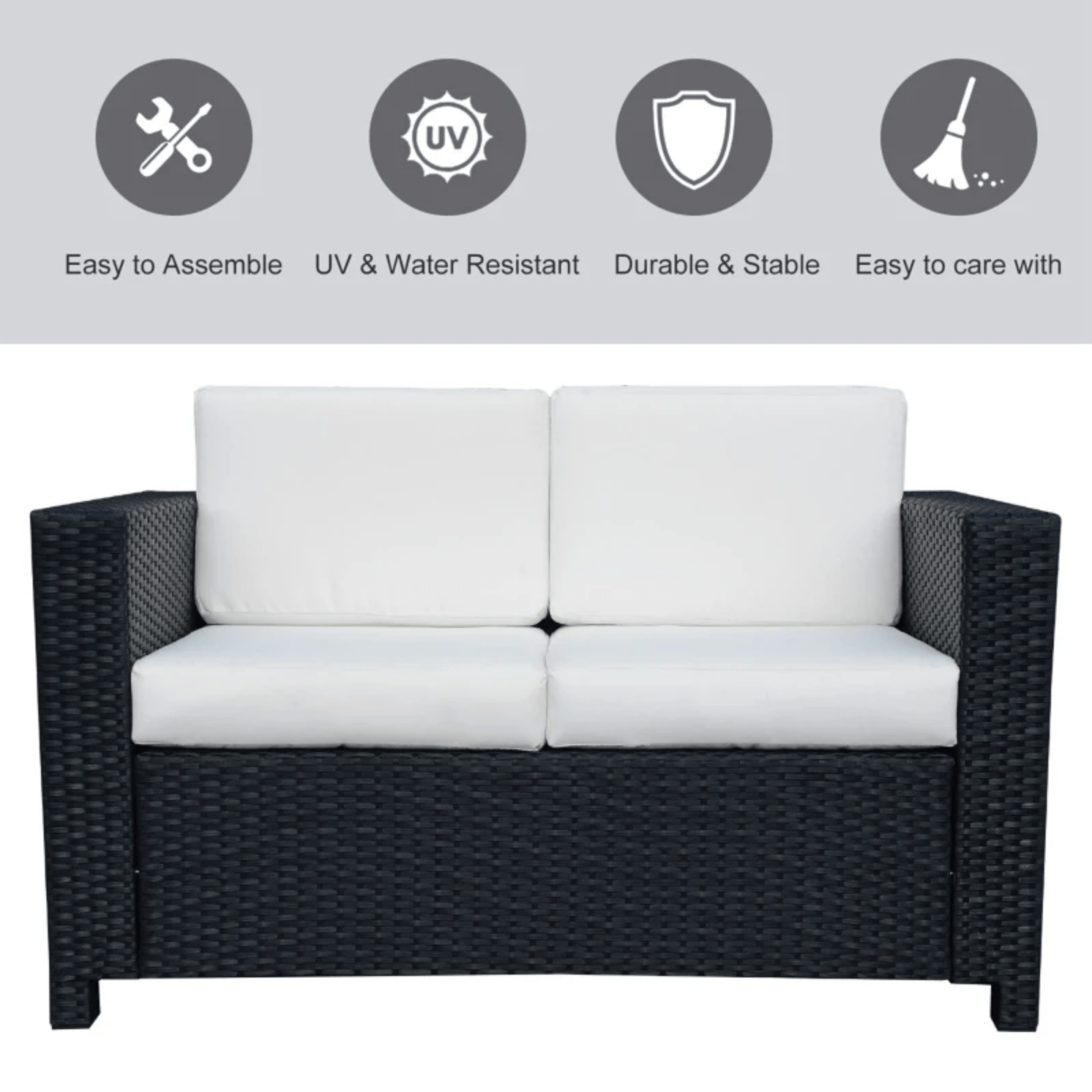 Black Rattan Wicker 2 Seater Sofa Loveseat Padded Garden Furniture Grey Patio - Home and Garden Furniture Shop - #rustic - furniture#