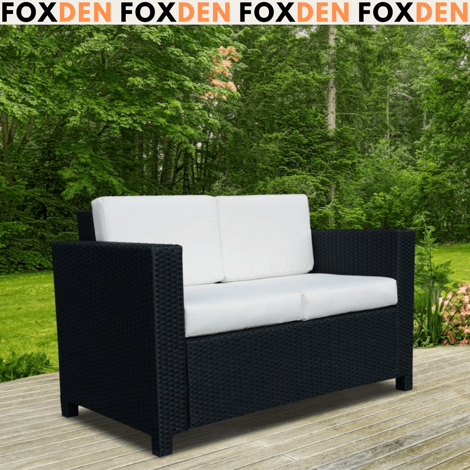 Black Rattan Wicker 2 Seater Sofa Loveseat Padded Garden Furniture Grey Patio - Home and Garden Furniture Shop - #rustic - furniture#