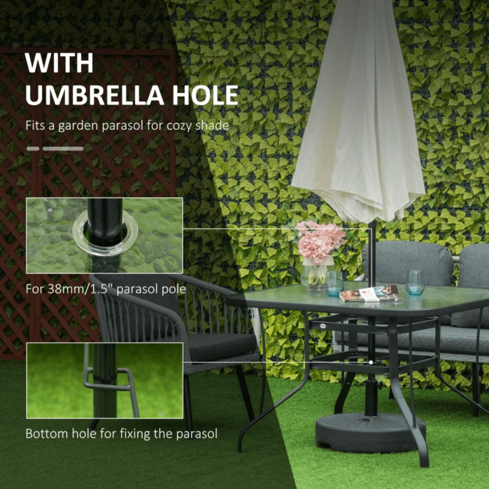 Black Square Outdoor Patio Dining Table Parasol Hole Tempered Glass Top Table - Home and Garden Furniture Shop - #rustic - furniture#