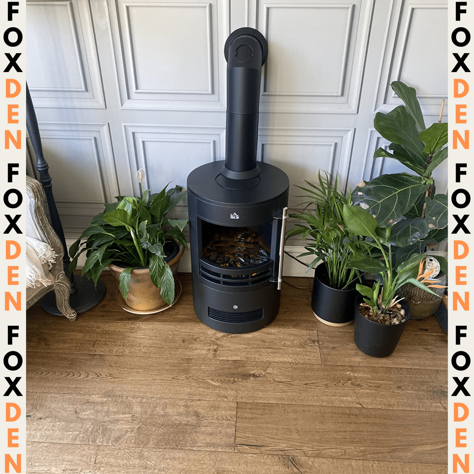 Black Vintage Fireplace Electric Freestanding Stove Fan Heater Log Burner Effect - Home and Garden Furniture Shop - rustic - furniture
