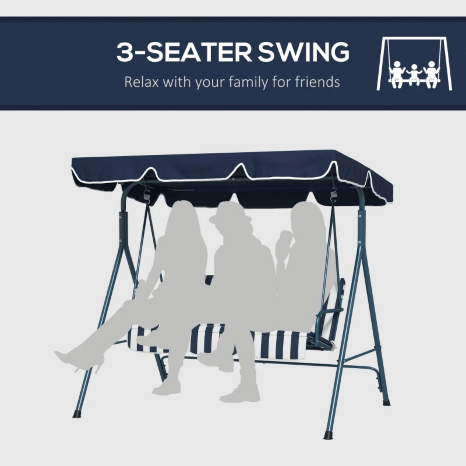 Blue 3 Seater Garden Swing Chair Canopy Outdoor Patio Padded Seat Metal Frame - Home and Garden Furniture Shop - #rustic - furniture#