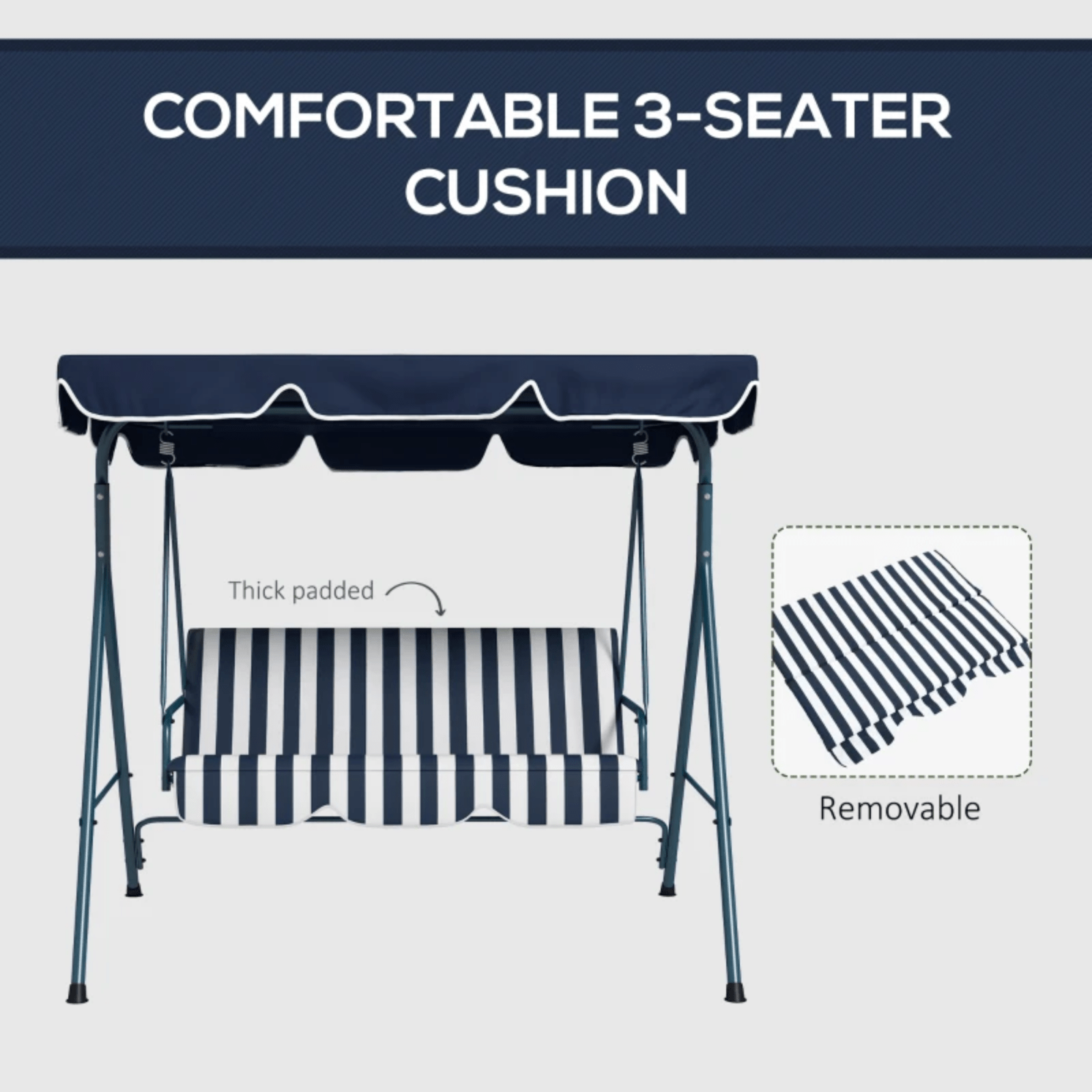 Blue 3 Seater Garden Swing Chair Canopy Outdoor Patio Padded Seat Metal Frame - Home and Garden Furniture Shop - #rustic - furniture#