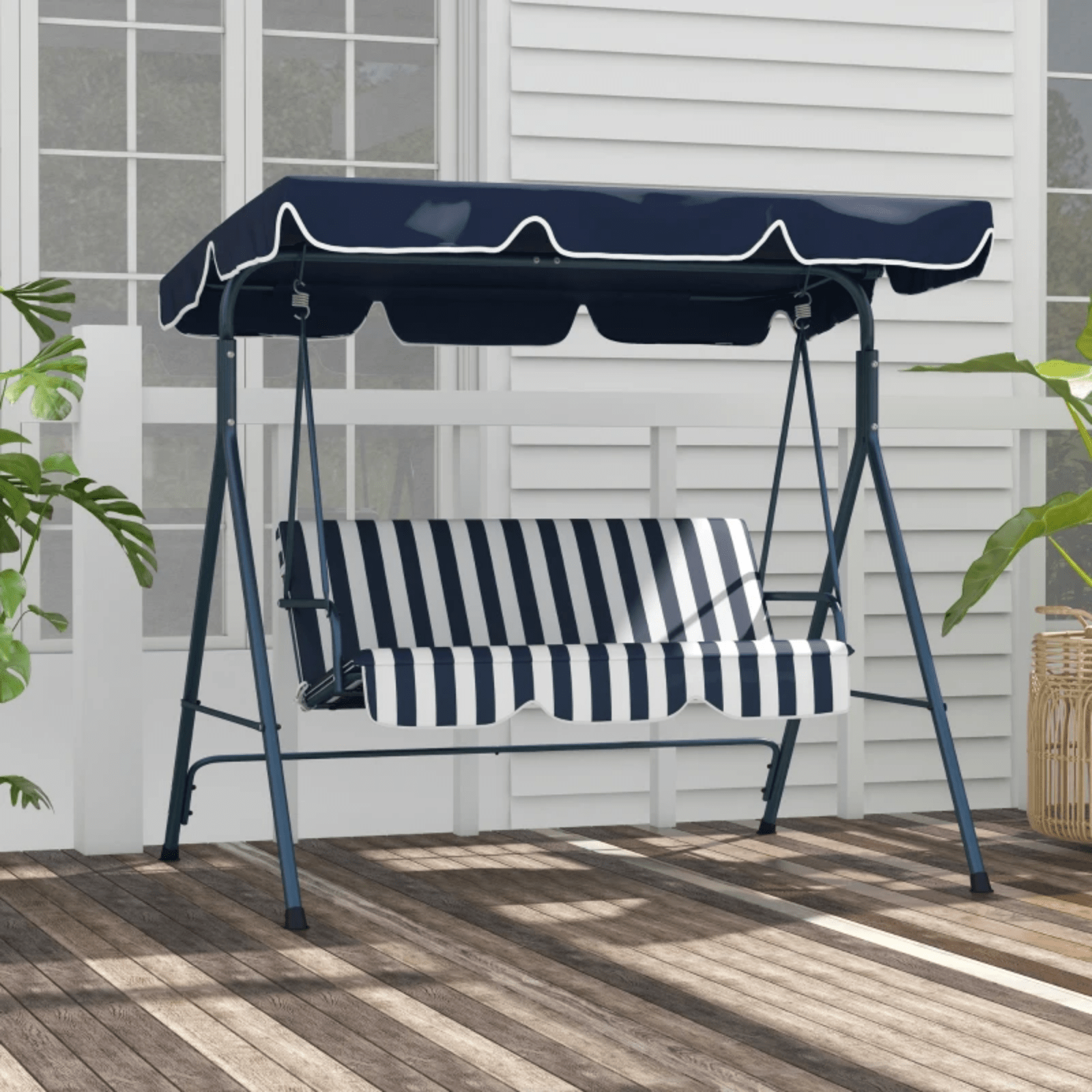 Blue 3 Seater Garden Swing Chair Canopy Outdoor Patio Padded Seat Metal Frame - Home and Garden Furniture Shop - rustic - furniture
