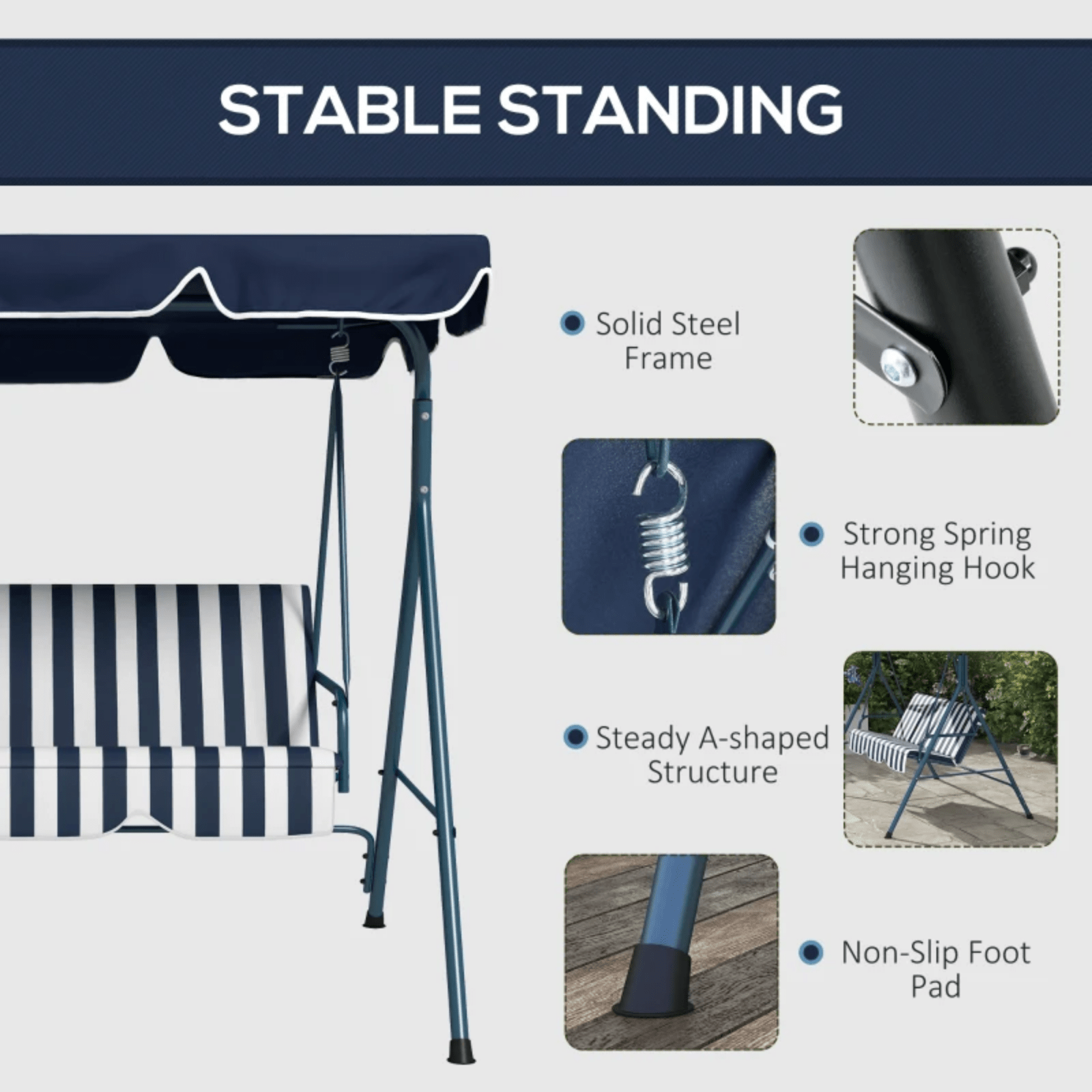 Blue 3 Seater Garden Swing Chair Canopy Outdoor Patio Padded Seat Metal Frame - Home and Garden Furniture Shop - rustic - furniture