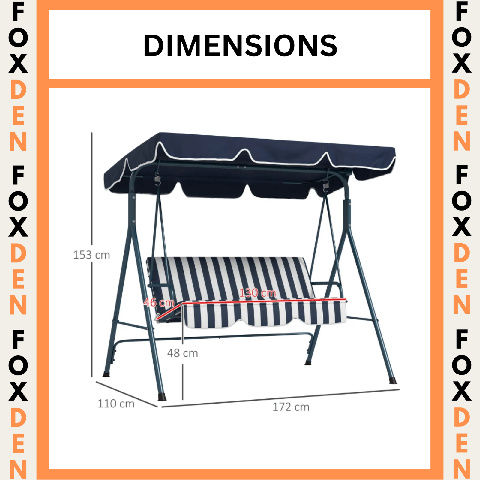 Blue 3 Seater Garden Swing Chair Canopy Outdoor Patio Padded Seat Metal Frame - Home and Garden Furniture Shop - rustic - furniture