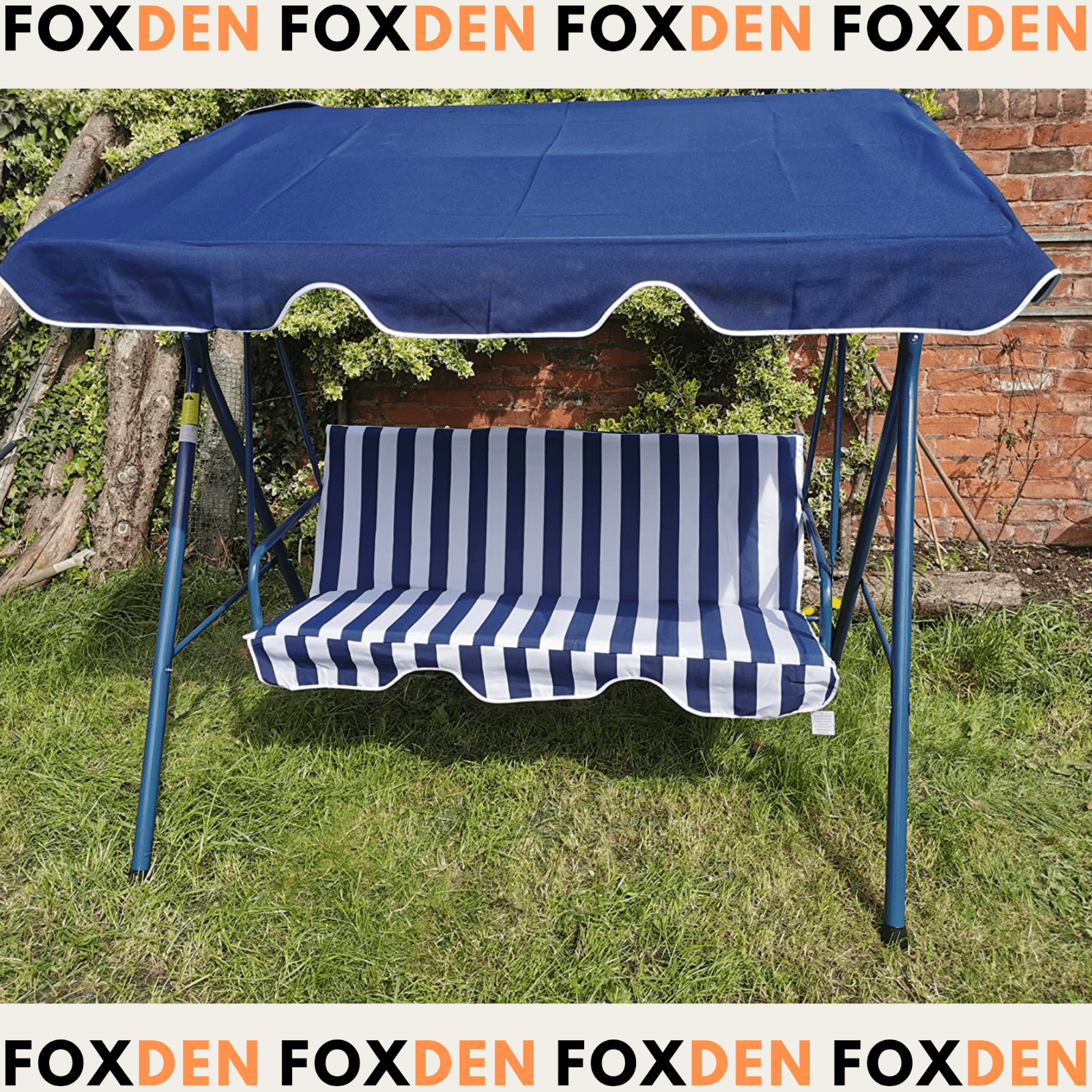 Blue 3 Seater Garden Swing Chair Canopy Outdoor Patio Padded Seat Metal Frame - Home and Garden Furniture Shop - rustic - furniture