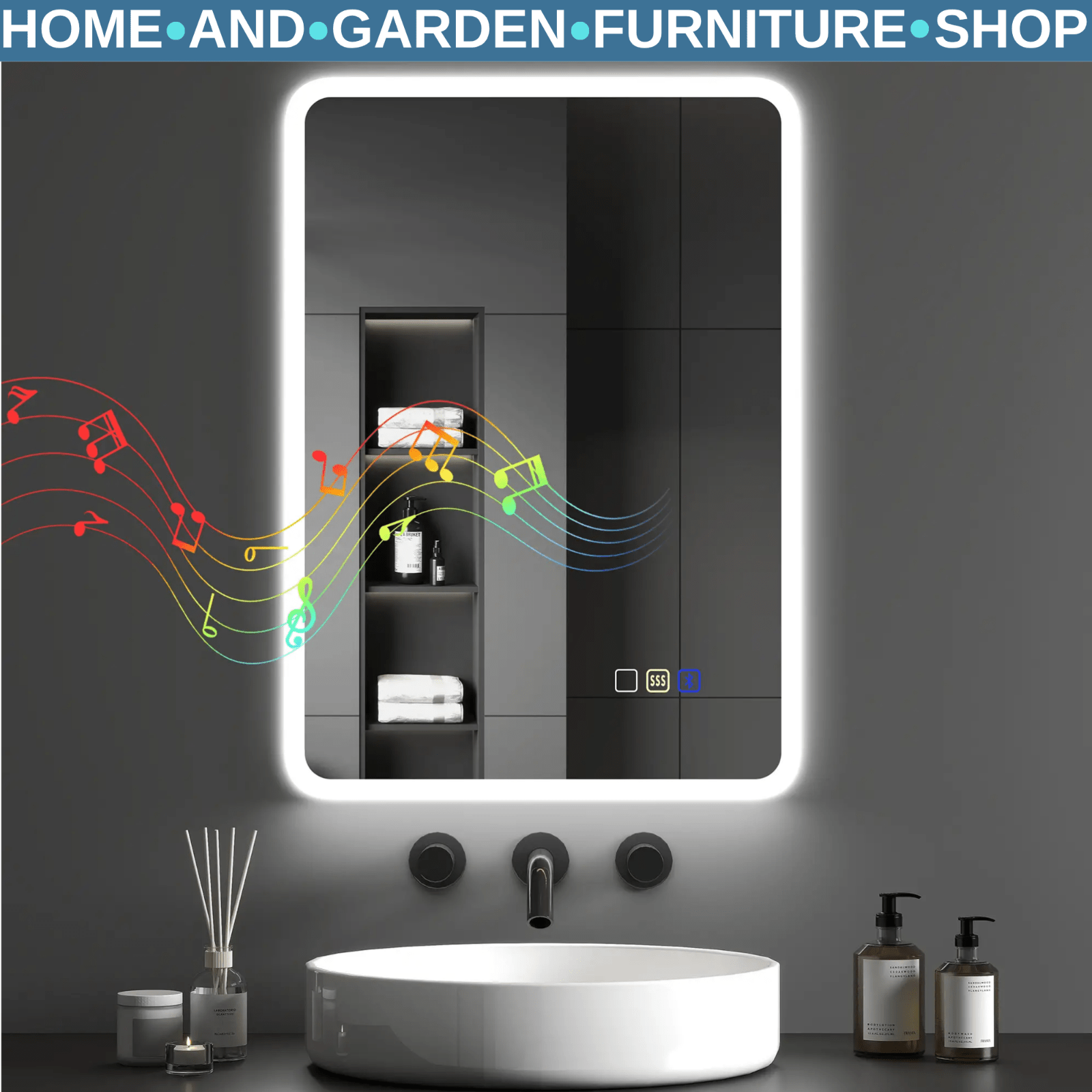 Bluetooth Bathroom Mirror Wall Mounted Backlit Illuminated with LED Silver Tone - Home and Garden Furniture Shop - rustic - furniture