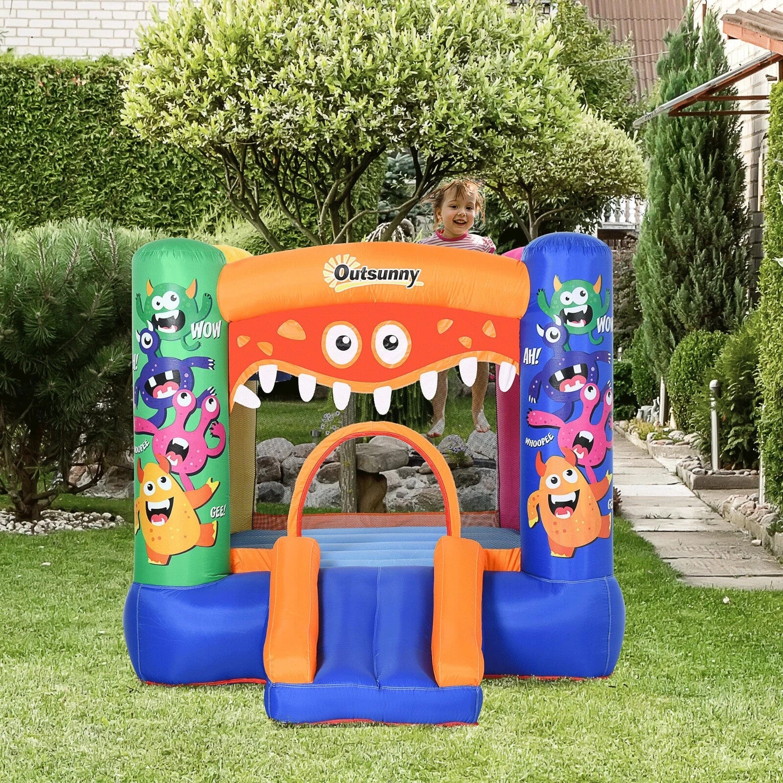 Bouncy Castle Inflatable Basket Trampoline Slide Monster Design 180x250x175 cm - Home and Garden Furniture Shop - rustic - furniture