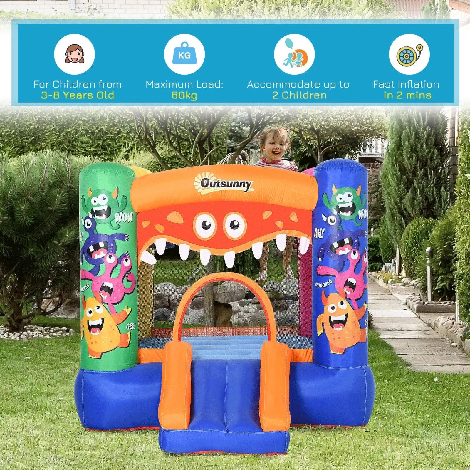 Bouncy Castle Inflatable Basket Trampoline Slide Monster Design 180x250x175 cm - Home and Garden Furniture Shop - rustic - furniture