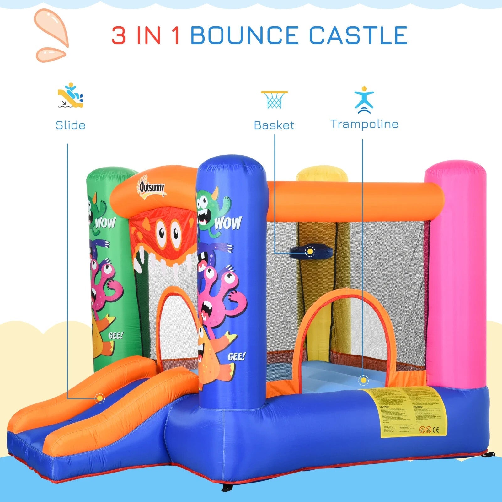 Bouncy Castle Inflatable Basket Trampoline Slide Monster Design 180x250x175 cm - Home and Garden Furniture Shop - rustic - furniture