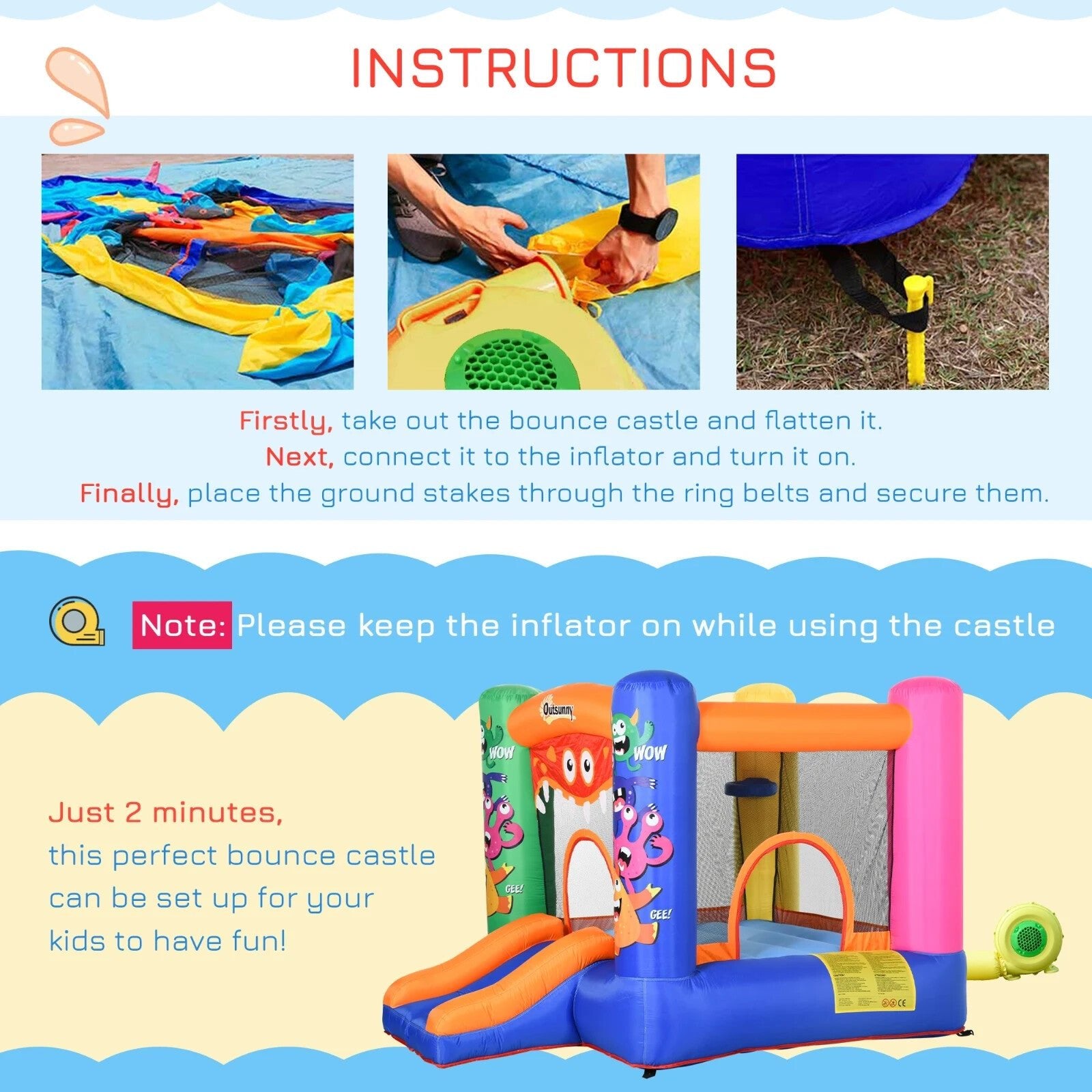 Bouncy Castle Inflatable Basket Trampoline Slide Monster Design 180x250x175 cm - Home and Garden Furniture Shop - rustic - furniture