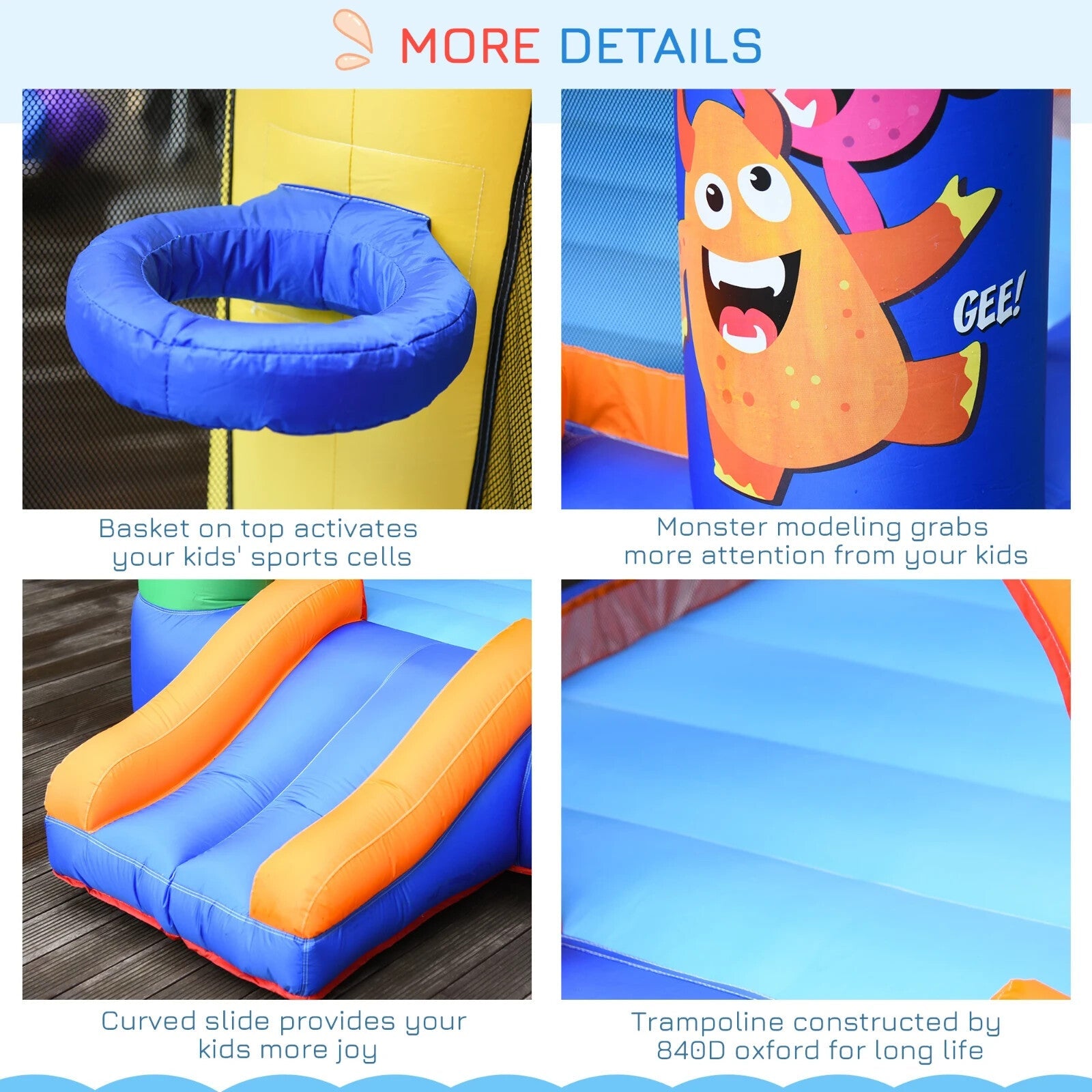 Bouncy Castle Inflatable Basket Trampoline Slide Monster Design 180x250x175 cm - Home and Garden Furniture Shop - rustic - furniture