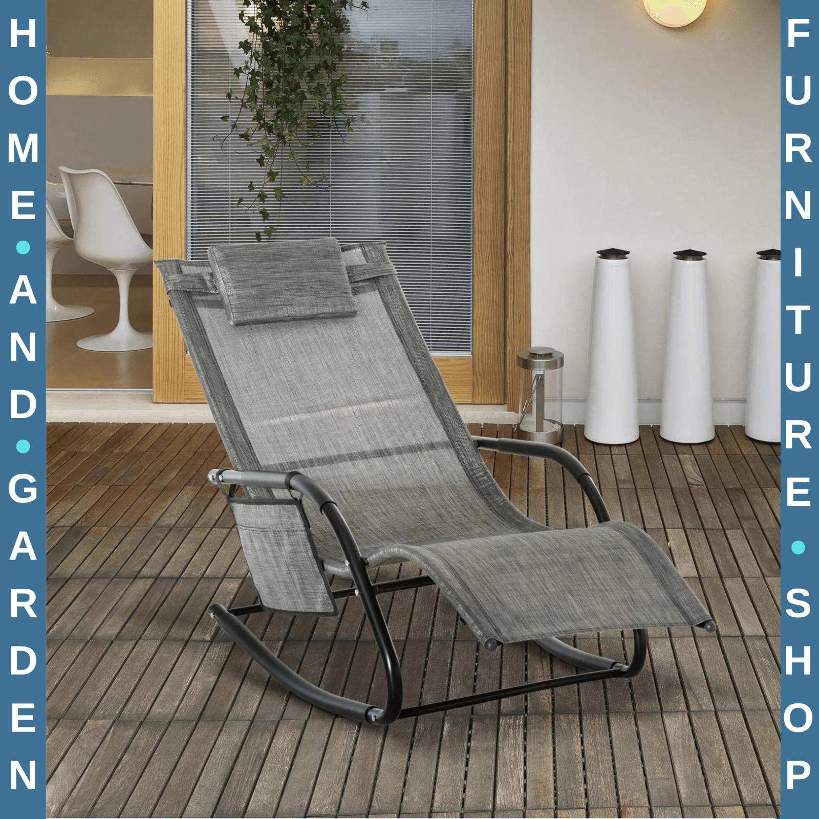 Breathable Mesh Rocking Chair Outdoor Recliner with Headrest for Garden Grey - Home and Garden Furniture Shop - rustic - furniture