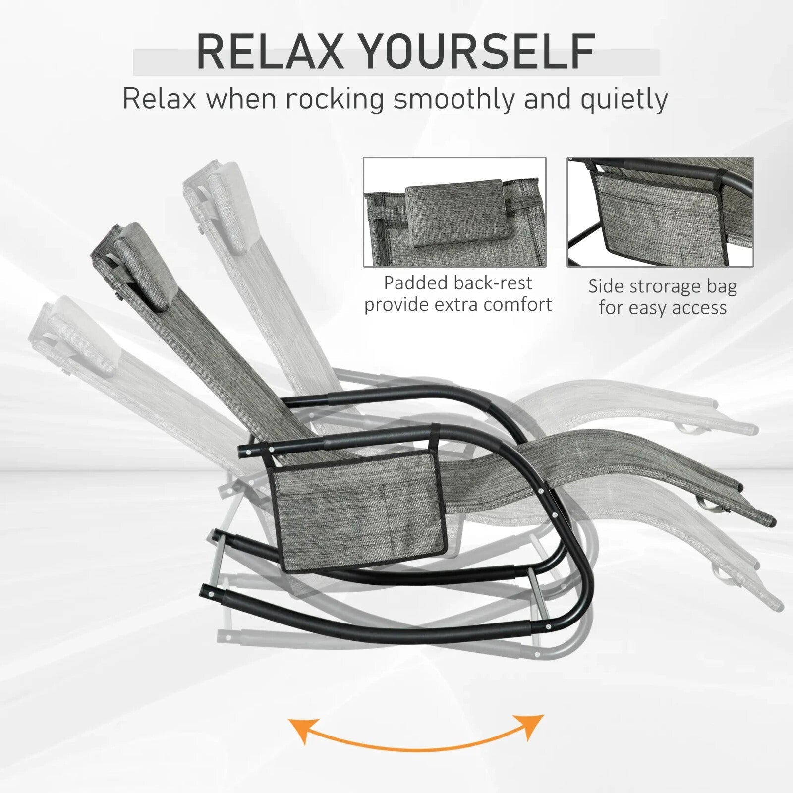 Breathable Mesh Rocking Chair Outdoor Recliner with Headrest for Garden Grey - Home and Garden Furniture Shop - rustic - furniture