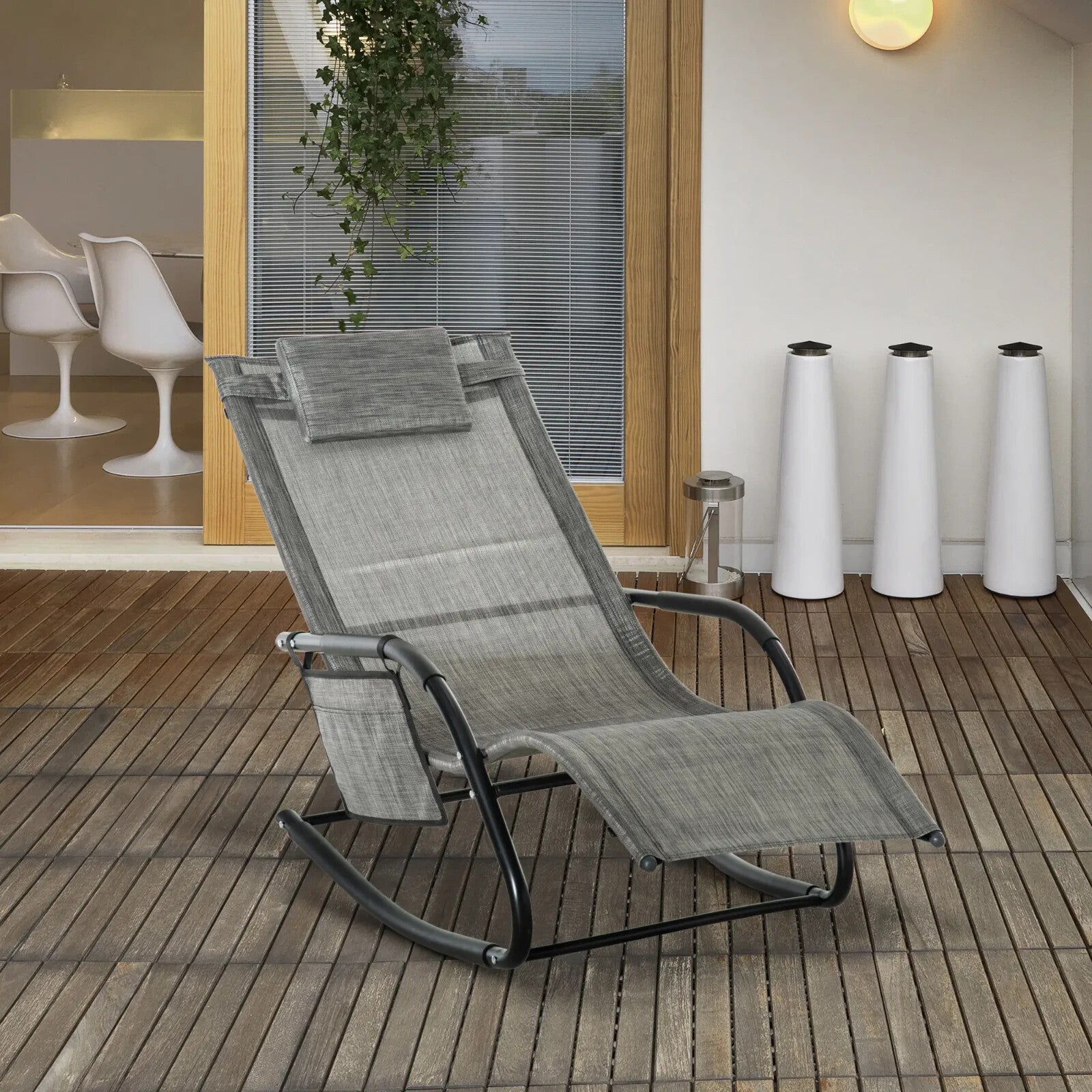 Breathable Mesh Rocking Chair Outdoor Recliner with Headrest for Garden Grey - Home and Garden Furniture Shop - rustic - furniture