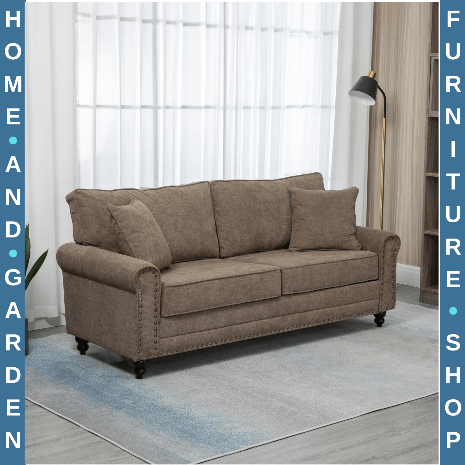 Brown 3 Seater Fabric Sofa for Living Room Settee Throw Pillow Thick Comfy Seats - Home and Garden Furniture Shop - rustic - furniture